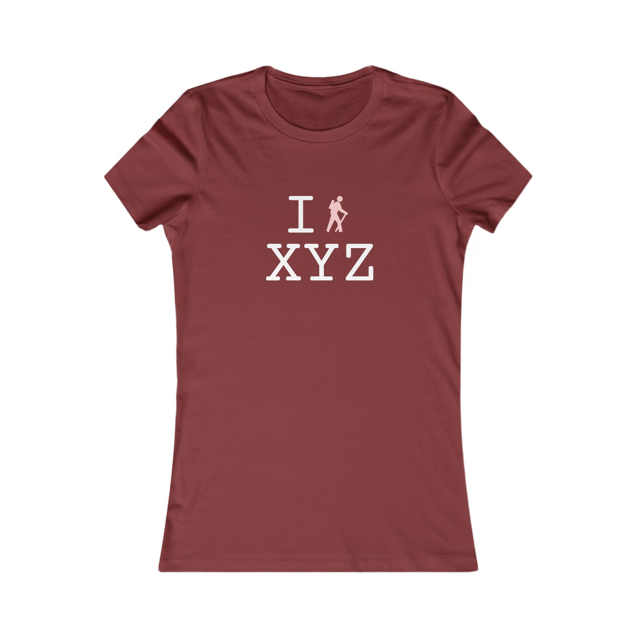 "I Hike ___" women's T, pink hiker