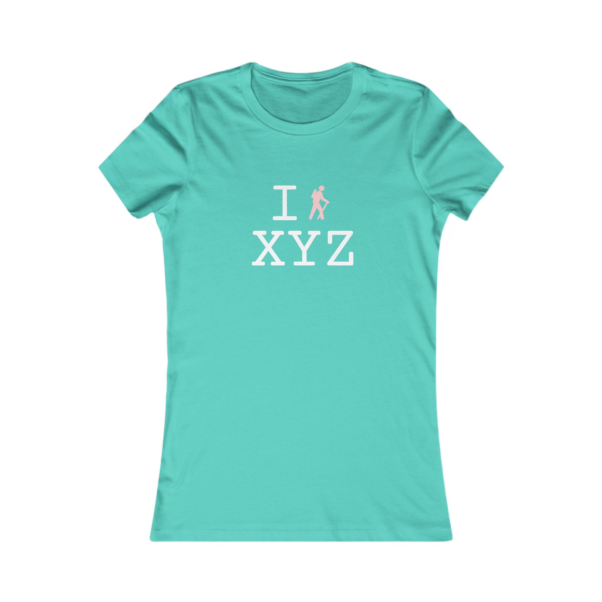 "I Hike ___" women's T, pink hiker