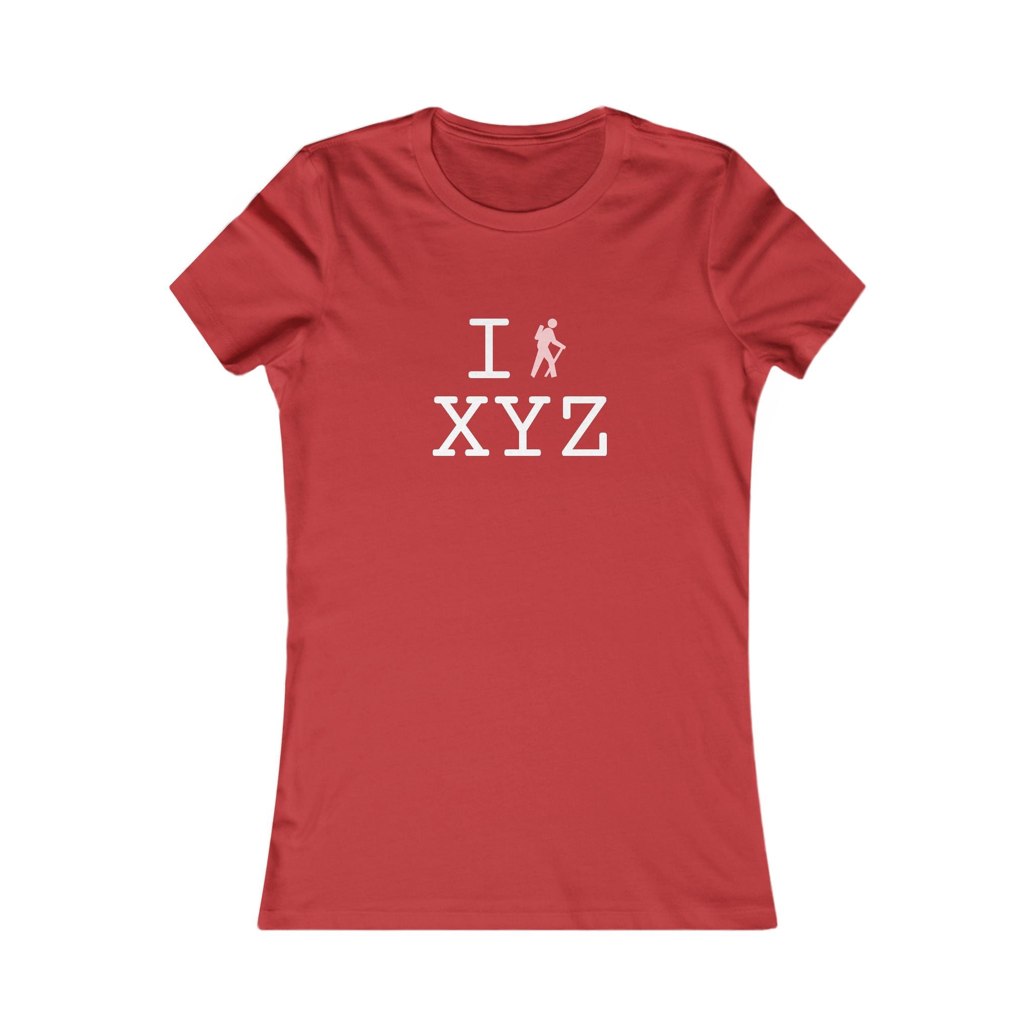 "I Hike ___" women's T, pink hiker