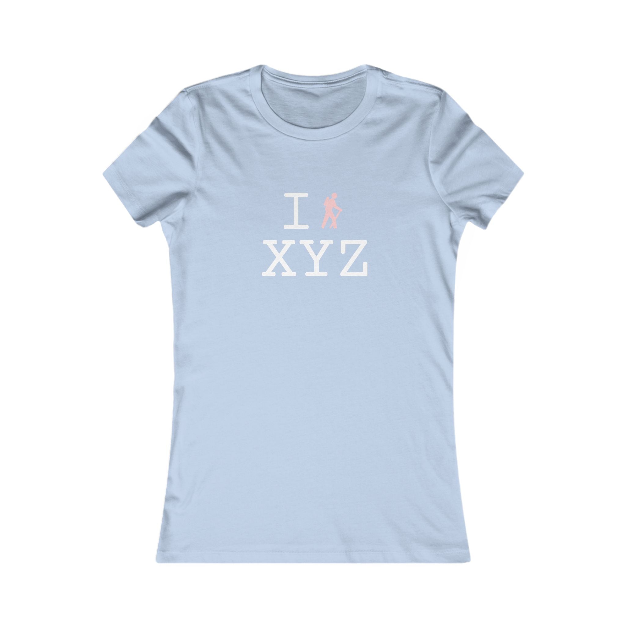 "I Hike ___" women's T, pink hiker