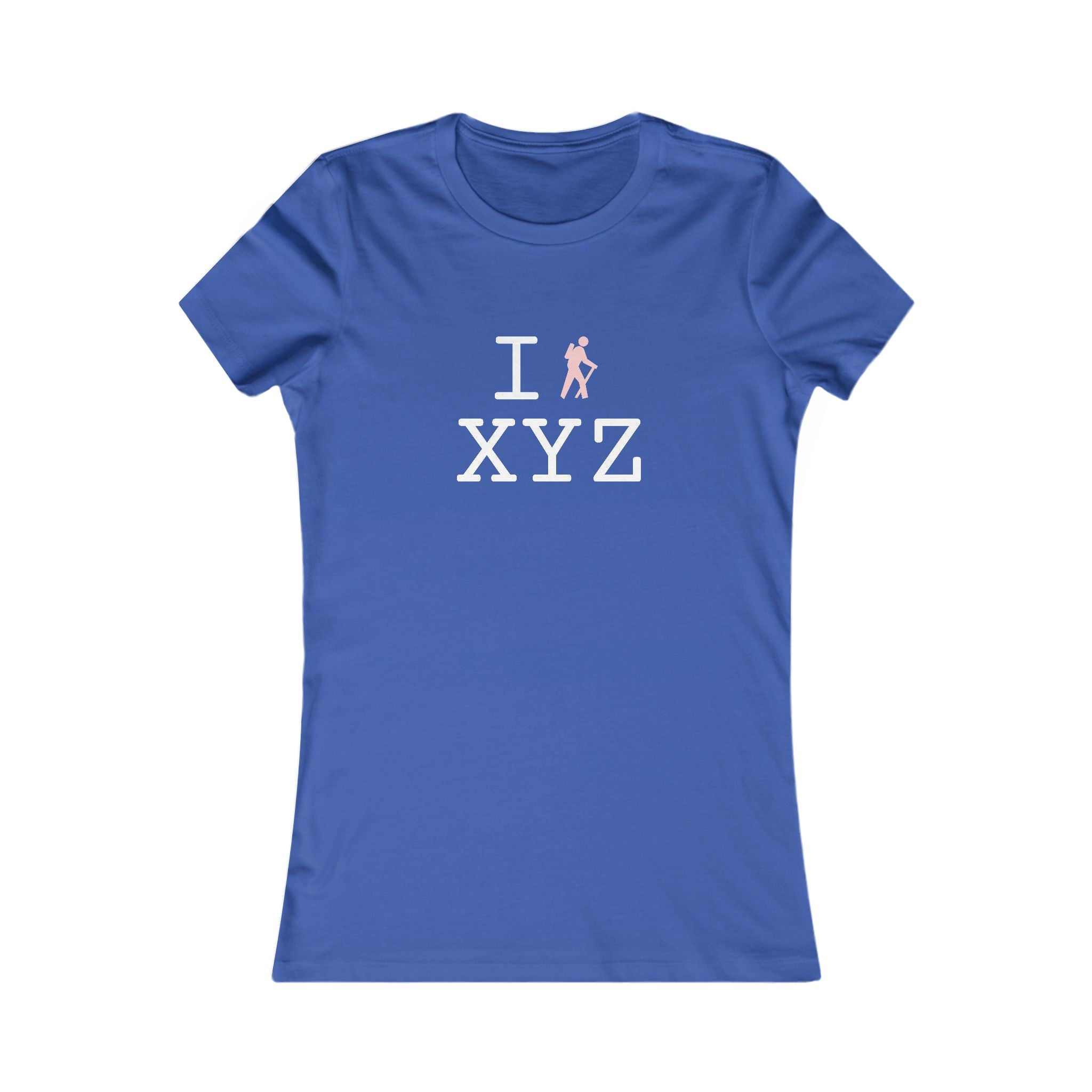 "I Hike ___" women's T, pink hiker