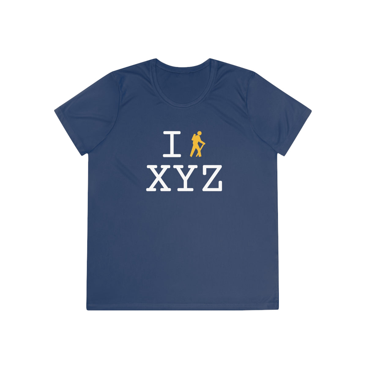 I Hike women's athletic T, yellow hiker