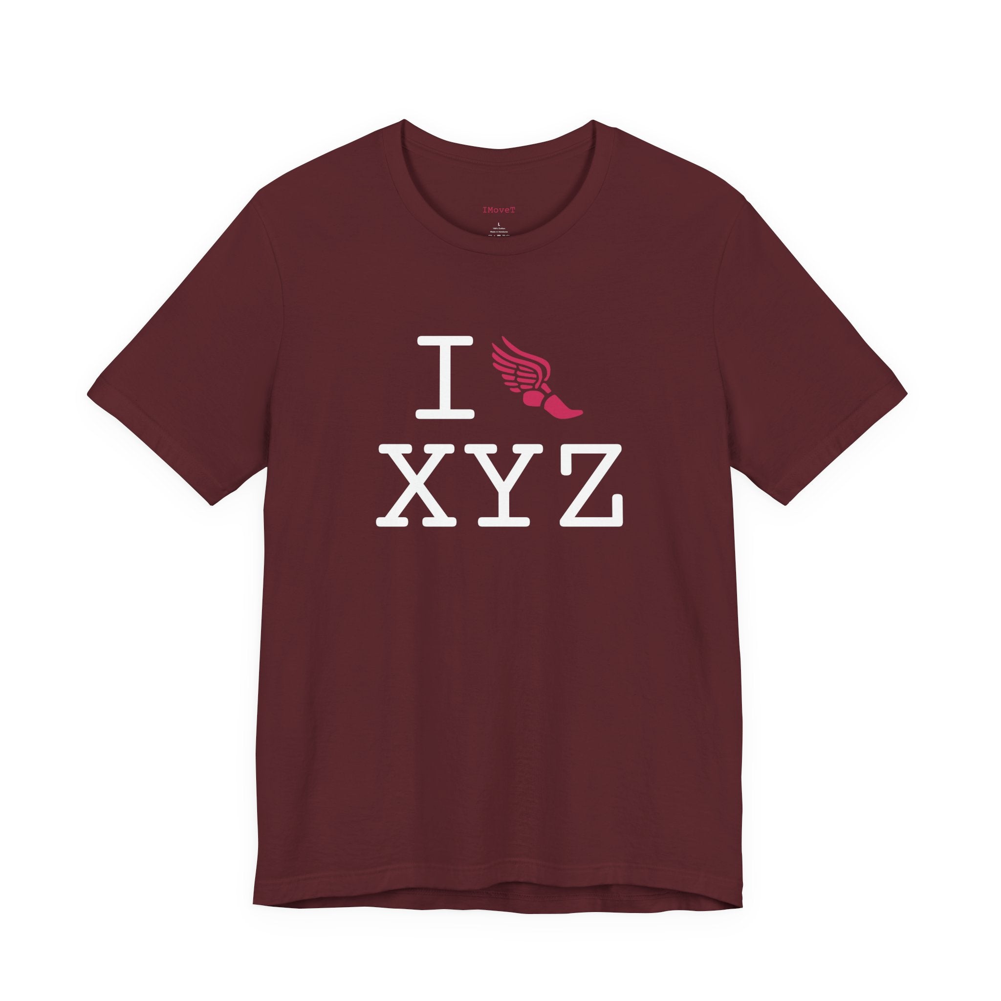 I Run ___ unisex T, hot pink logo