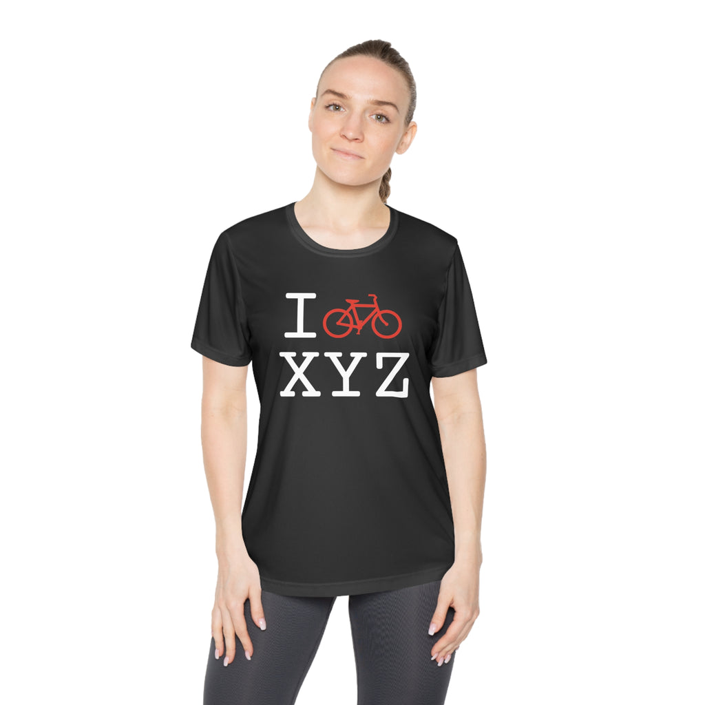 I Bike women's athletic T, red bike