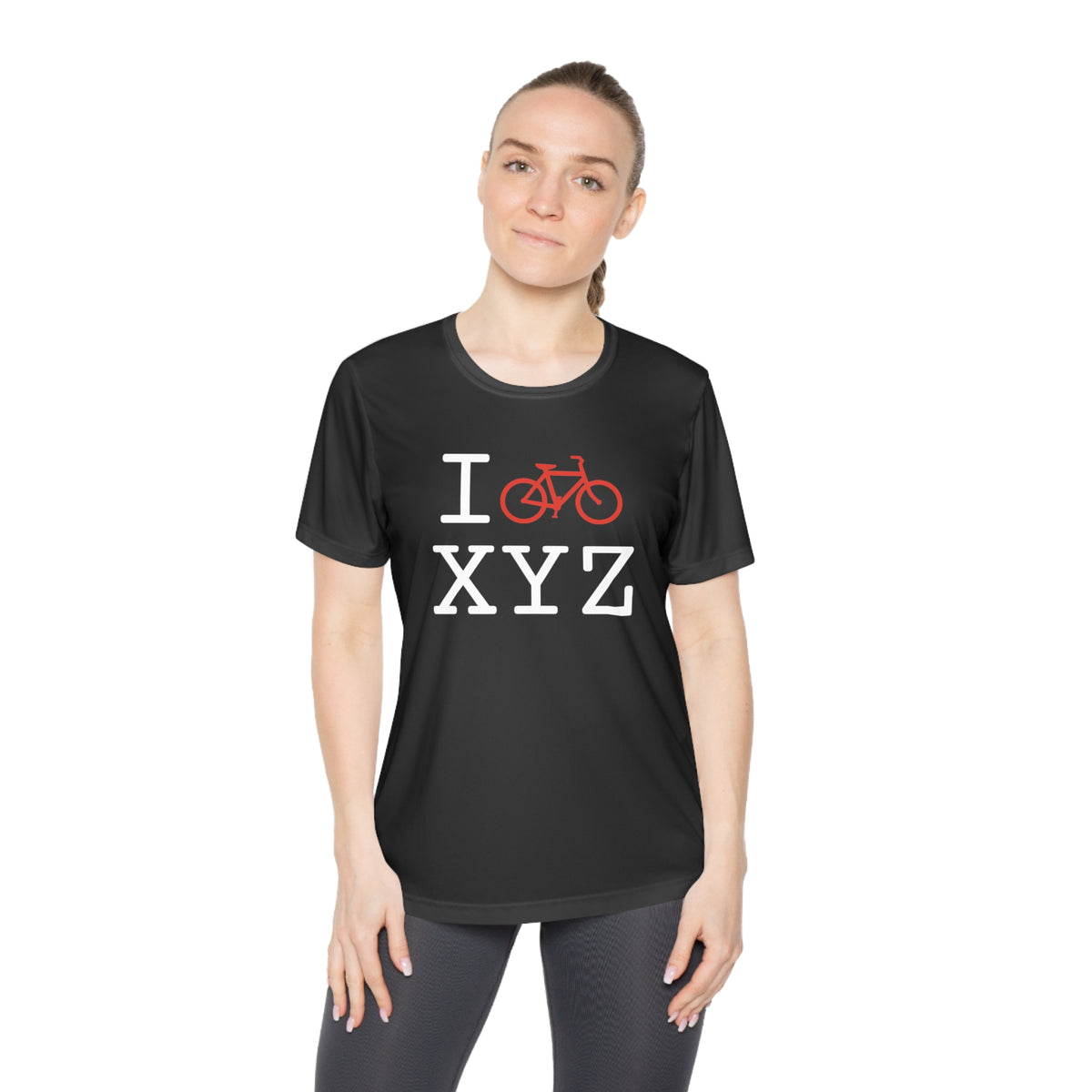 I Bike women's athletic T, red bike