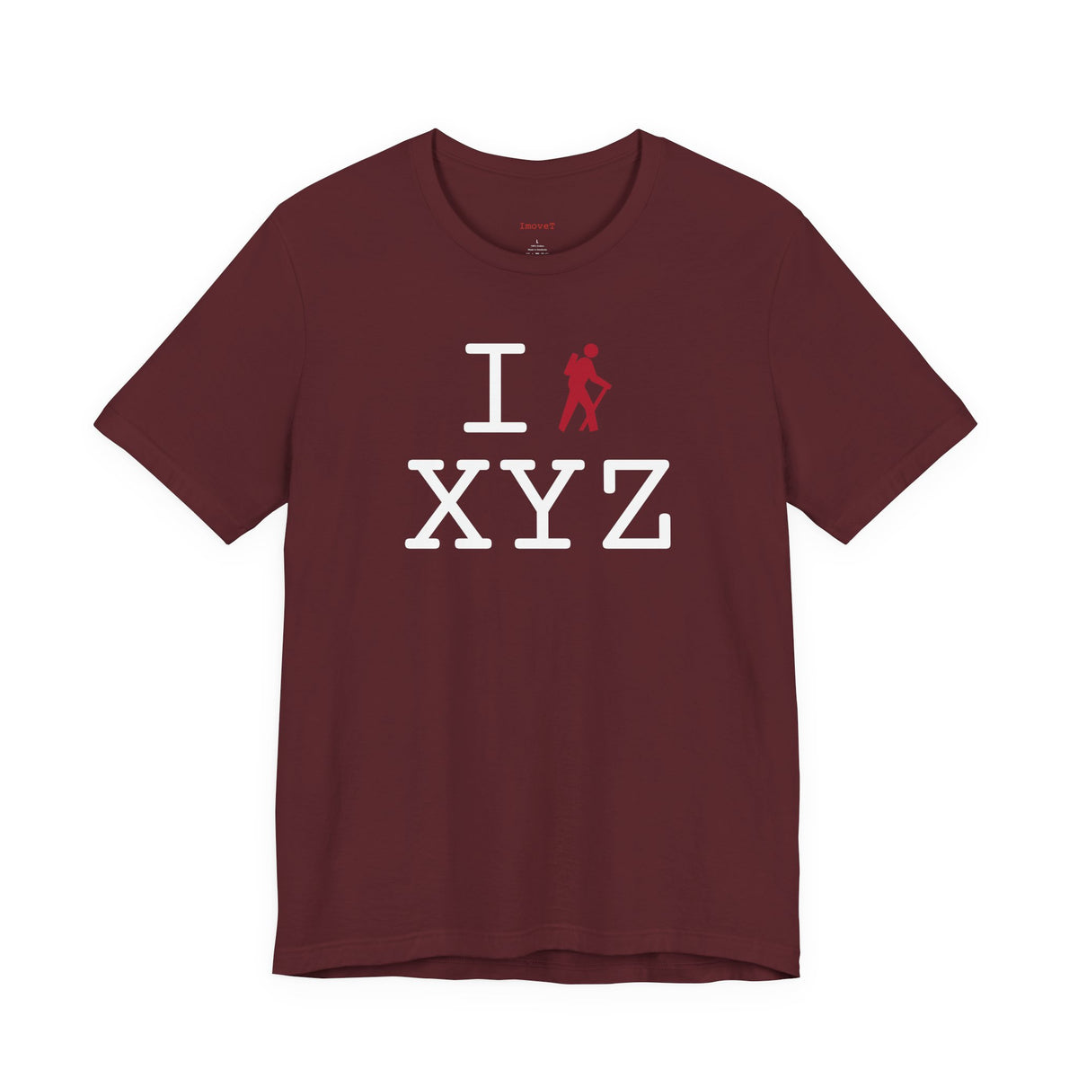 I Hike unisex T, red hiker