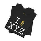 I Hike unisex T, gold hiker
