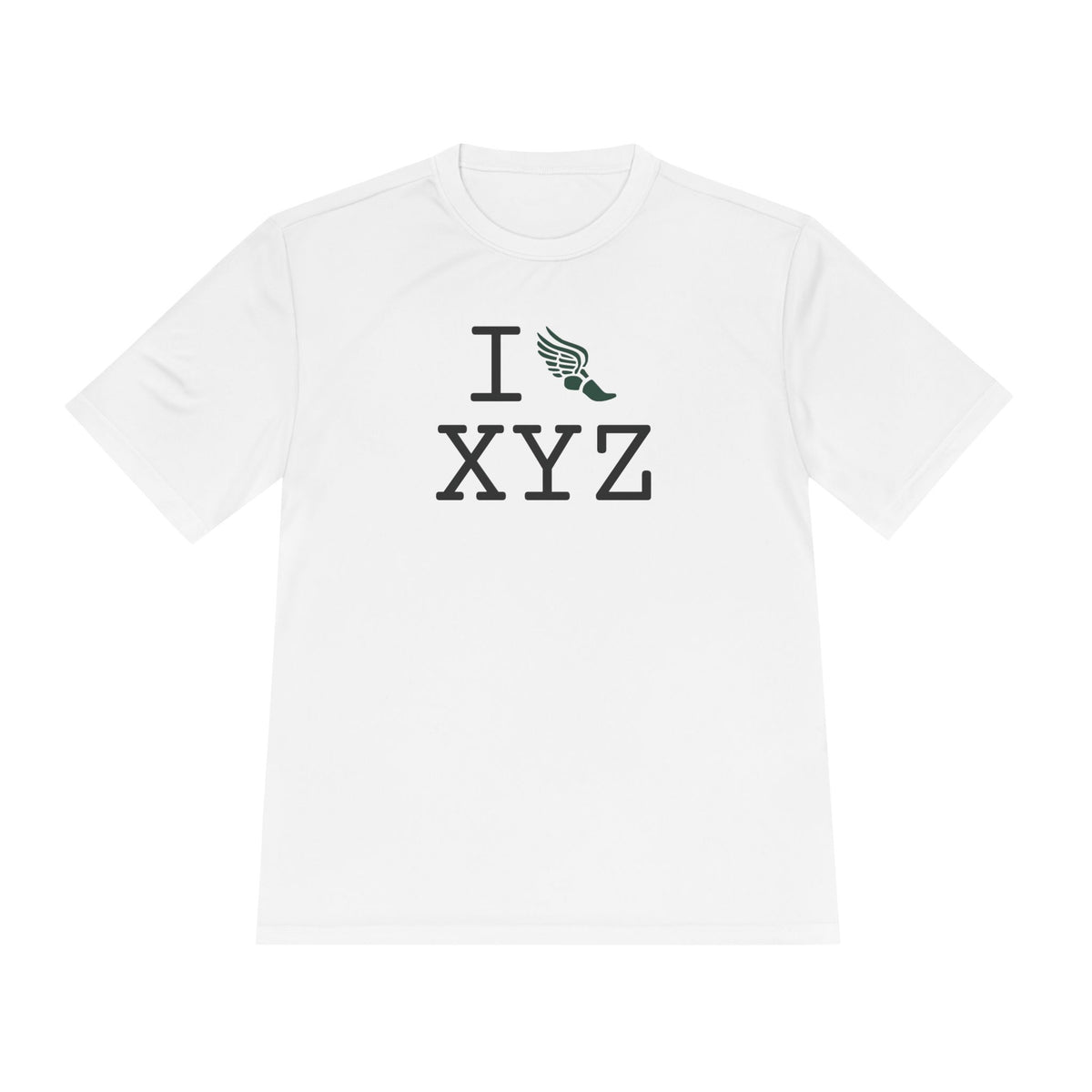 I Run athletic T, dark green logo