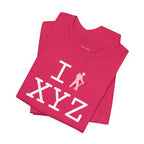 I Hike unisex T, pink hiker
