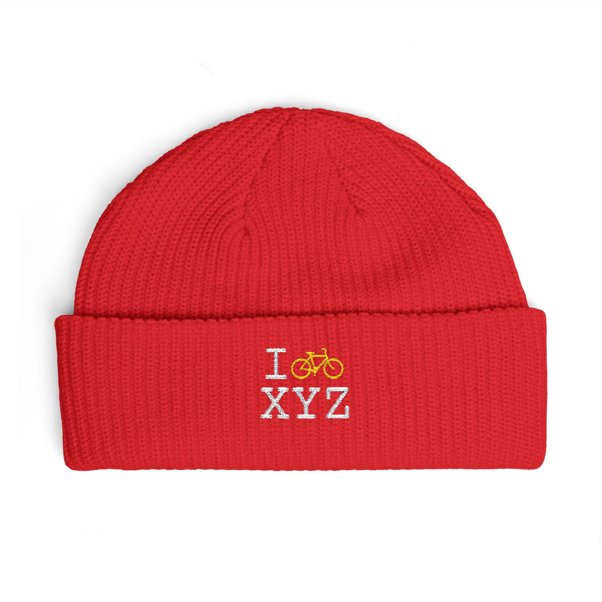 I Bike beanie, yellow bike