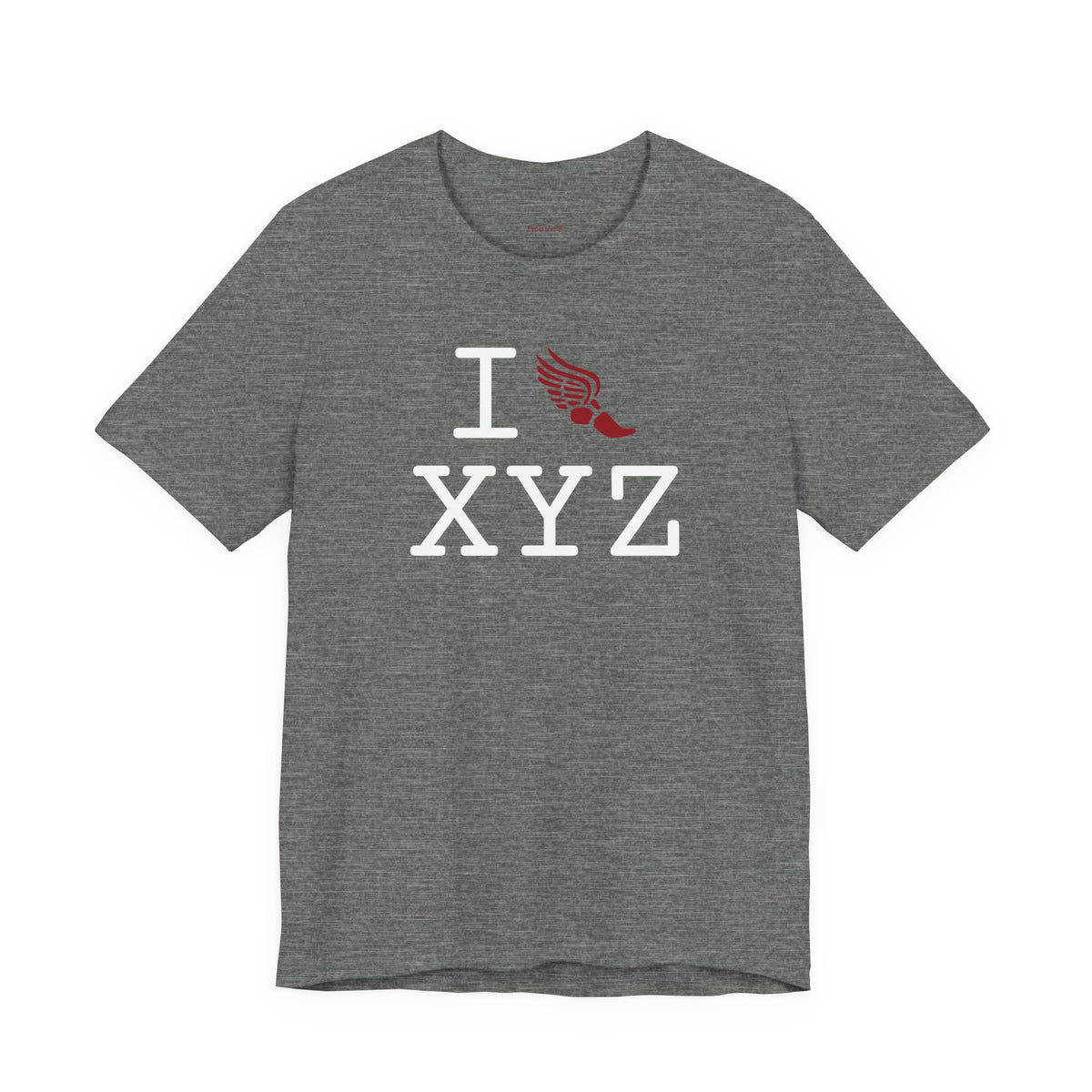 I Run unisex T, crimson logo
