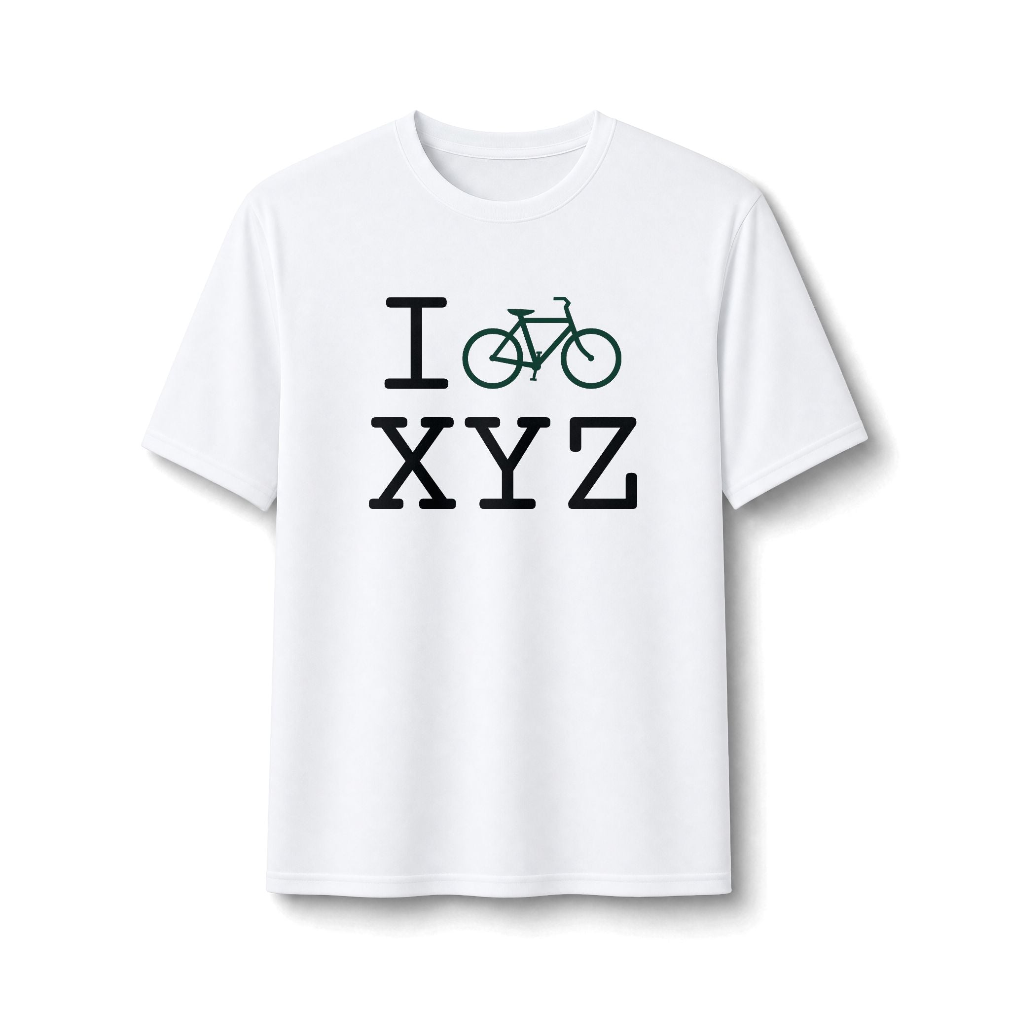 "I Bike ___" athletic T, dark green bike