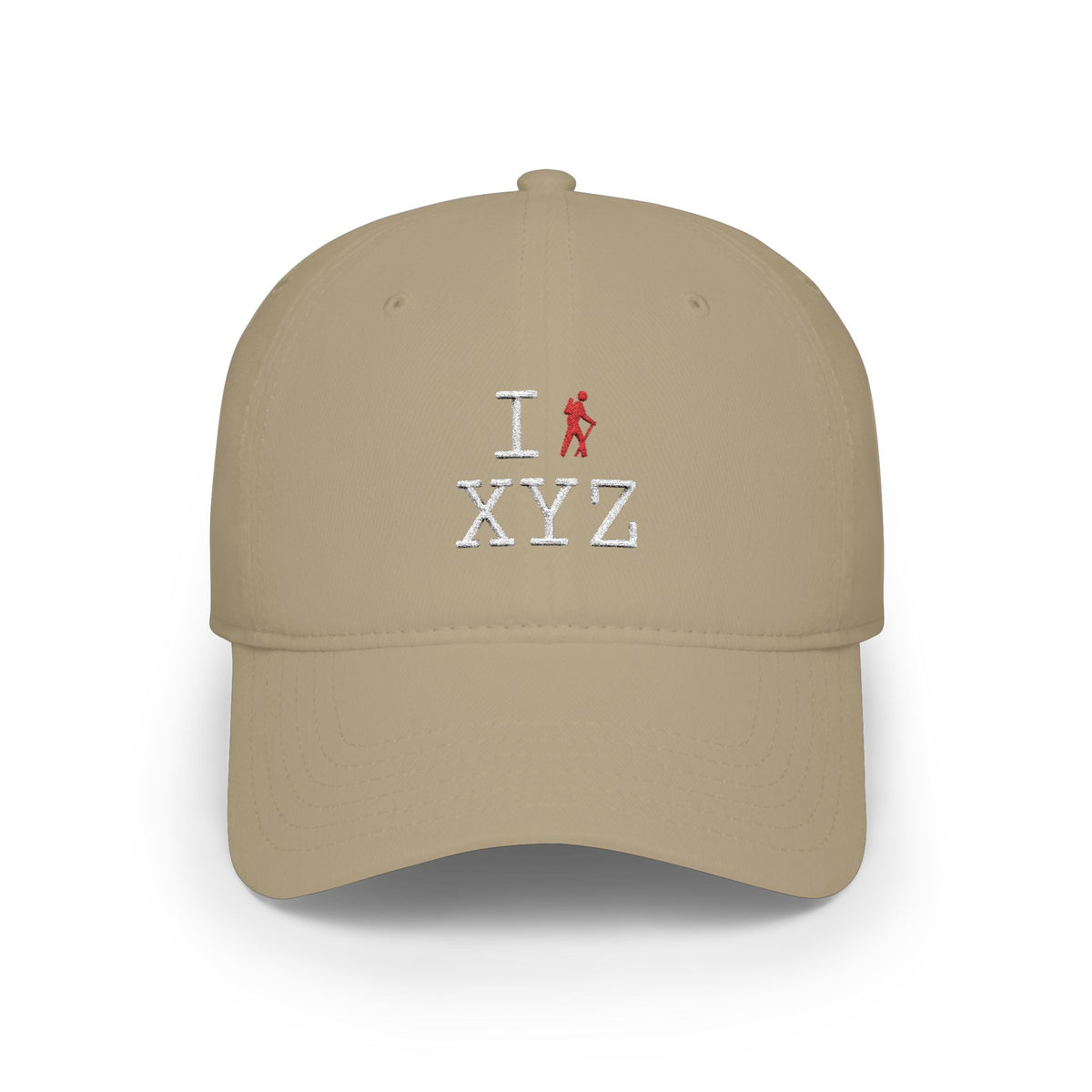 I Hike baseball cap, red hiker
