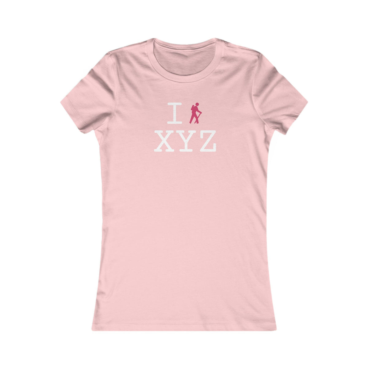 I Hike women's T, hot pink hiker