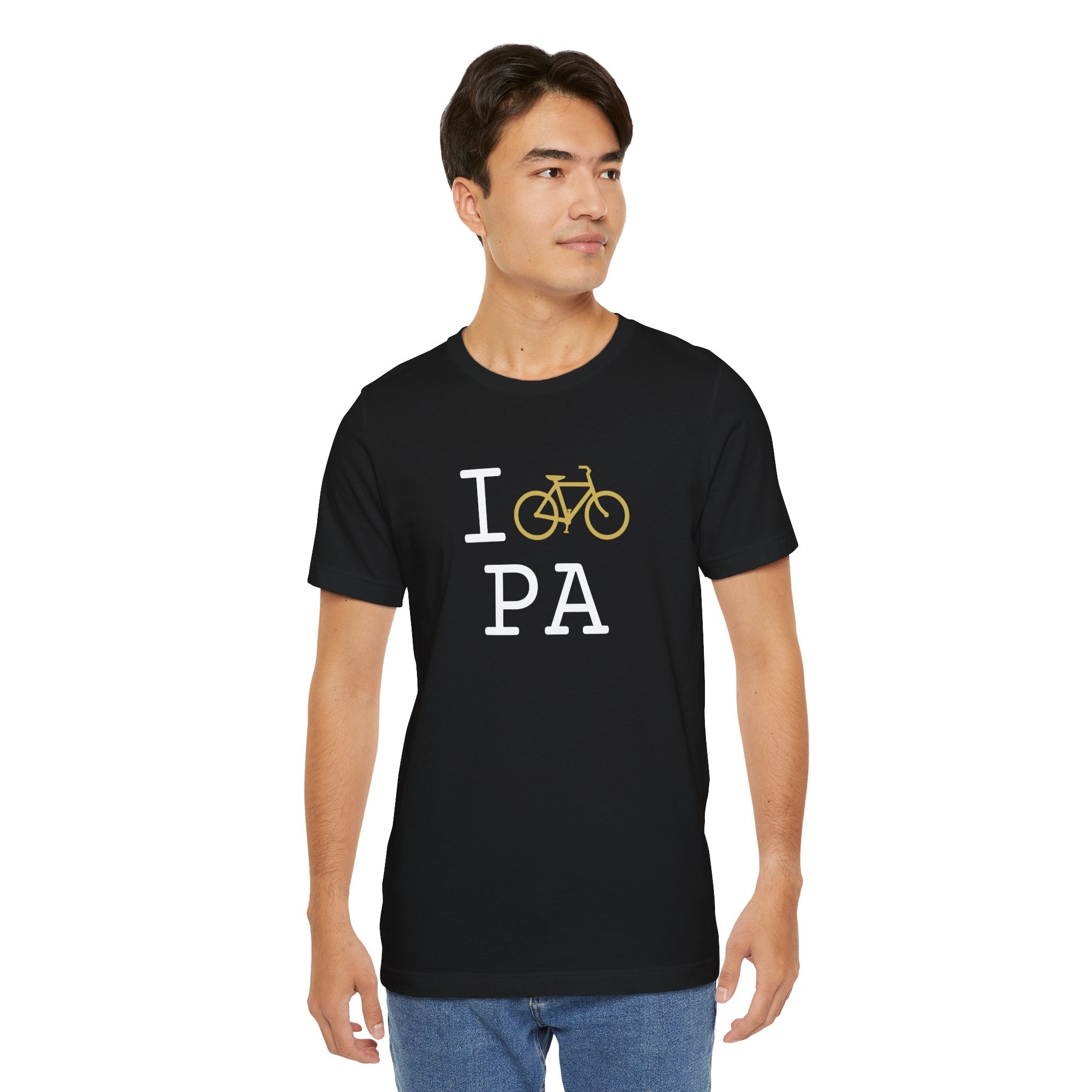 I Bike ___ unisex T, gold bike
