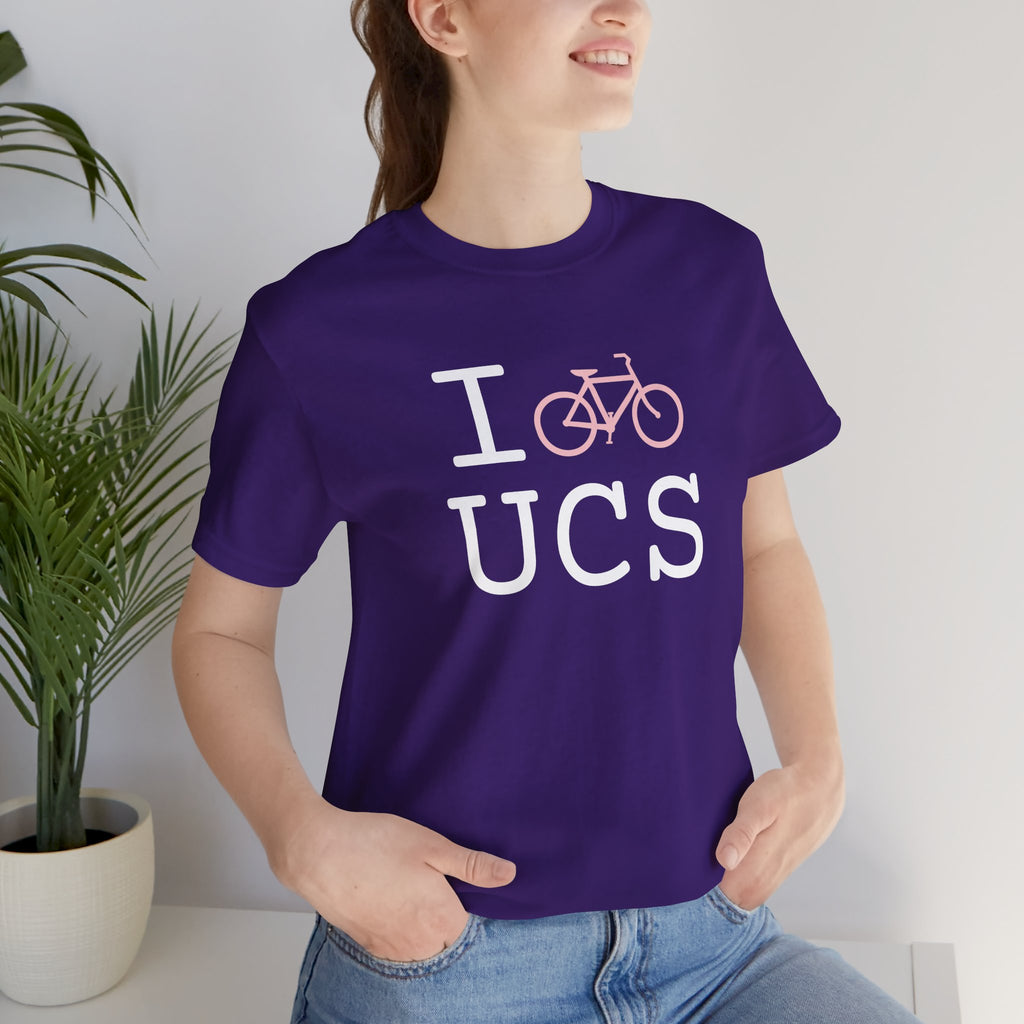 I Bike ___ unisex T, pink bike