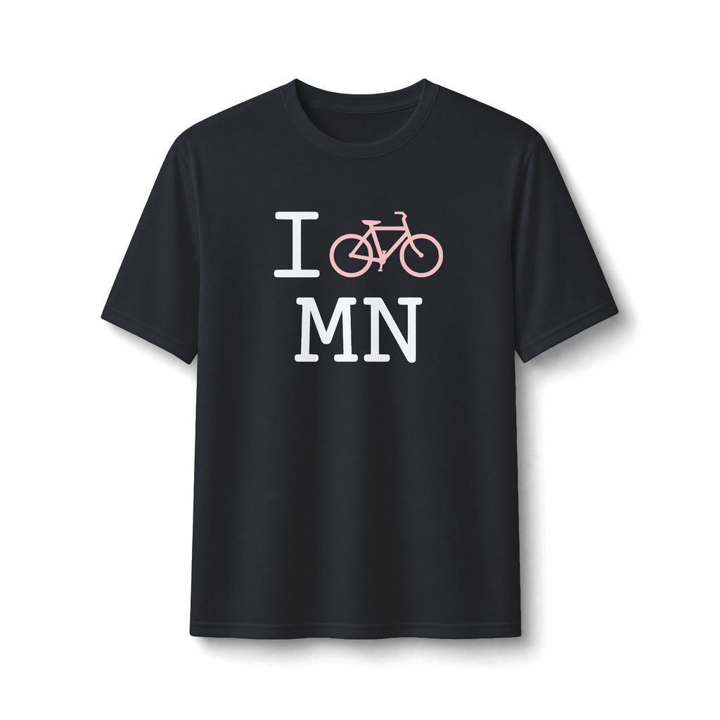 "I Bike ___" athletic T, pink bike