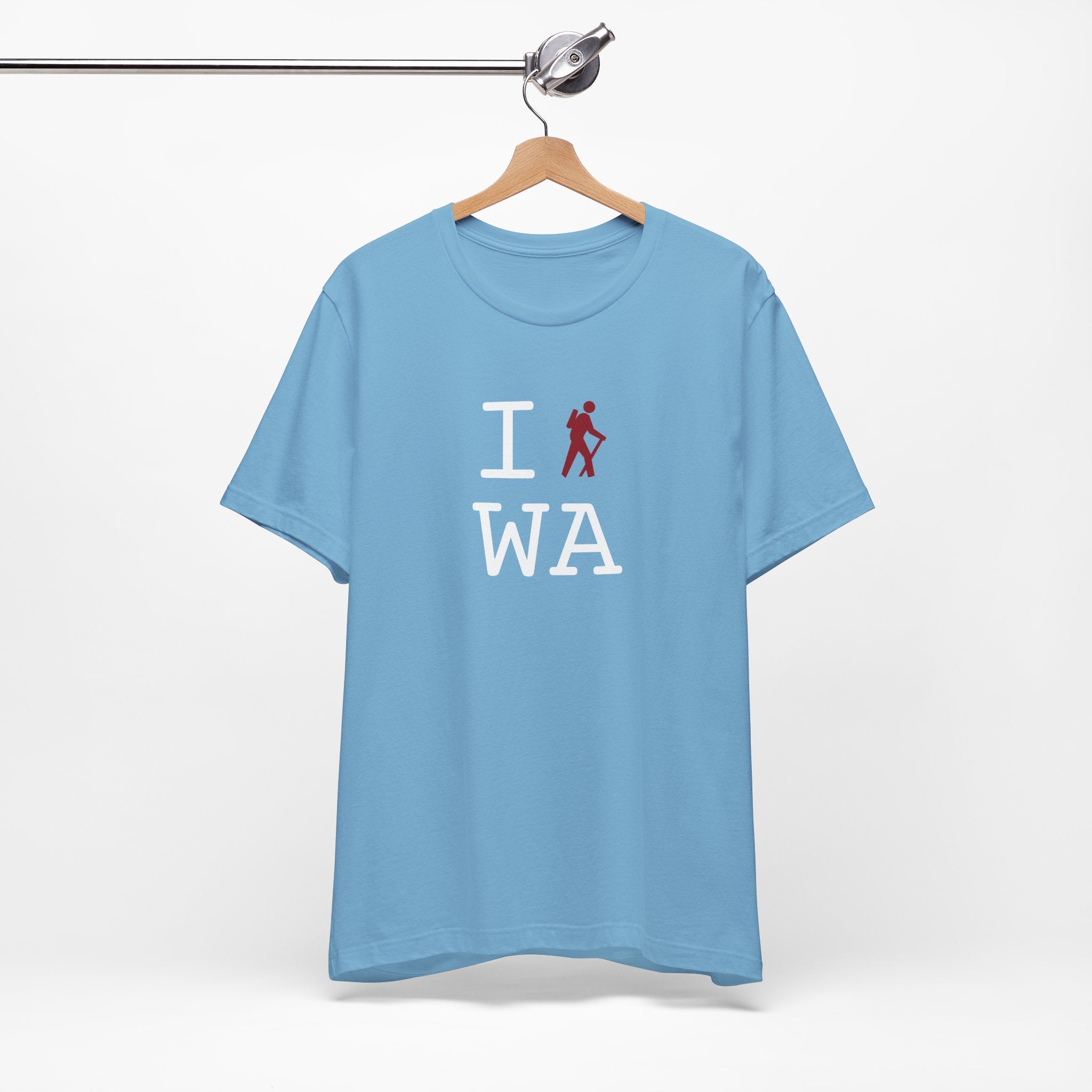 I Hike ___ unisex T, crimson hiker