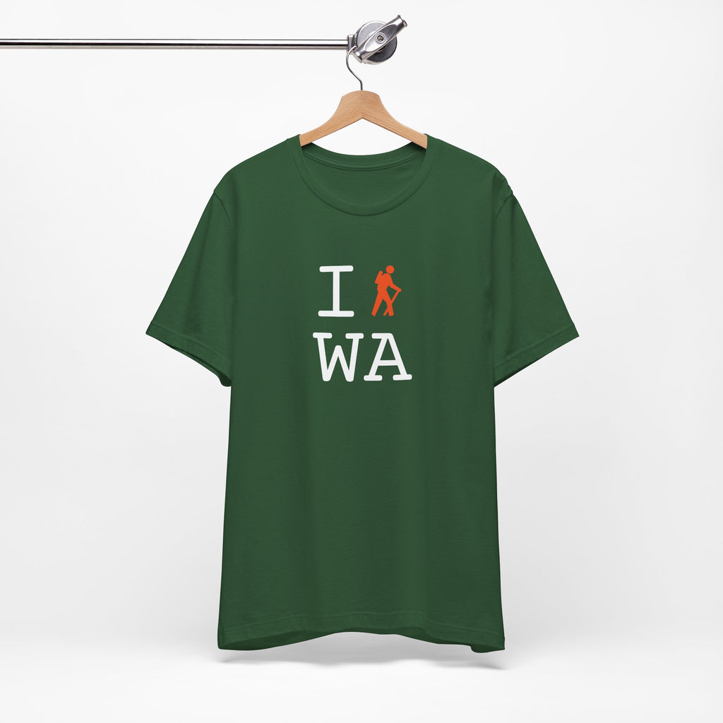 I Hike ___ unisex T, orange hiker