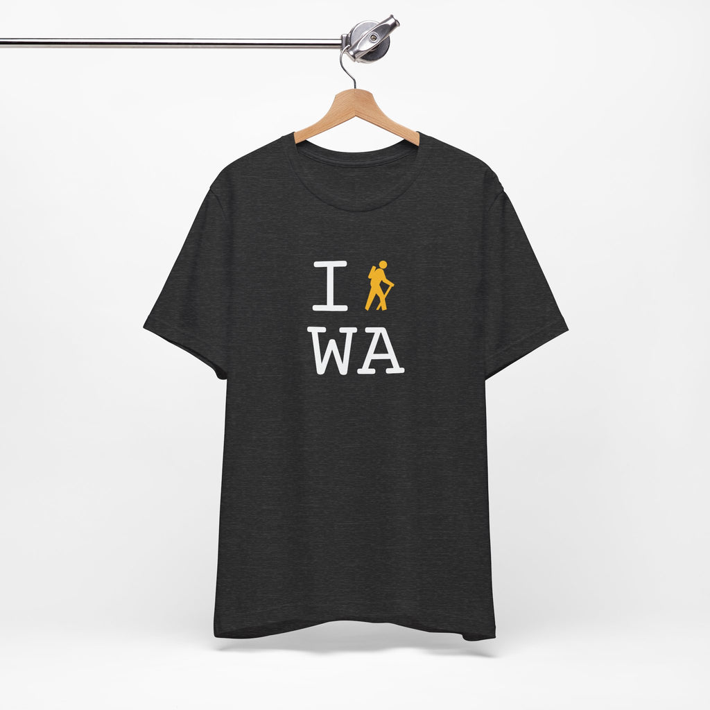 I Hike ___ unisex T, yellow hiker