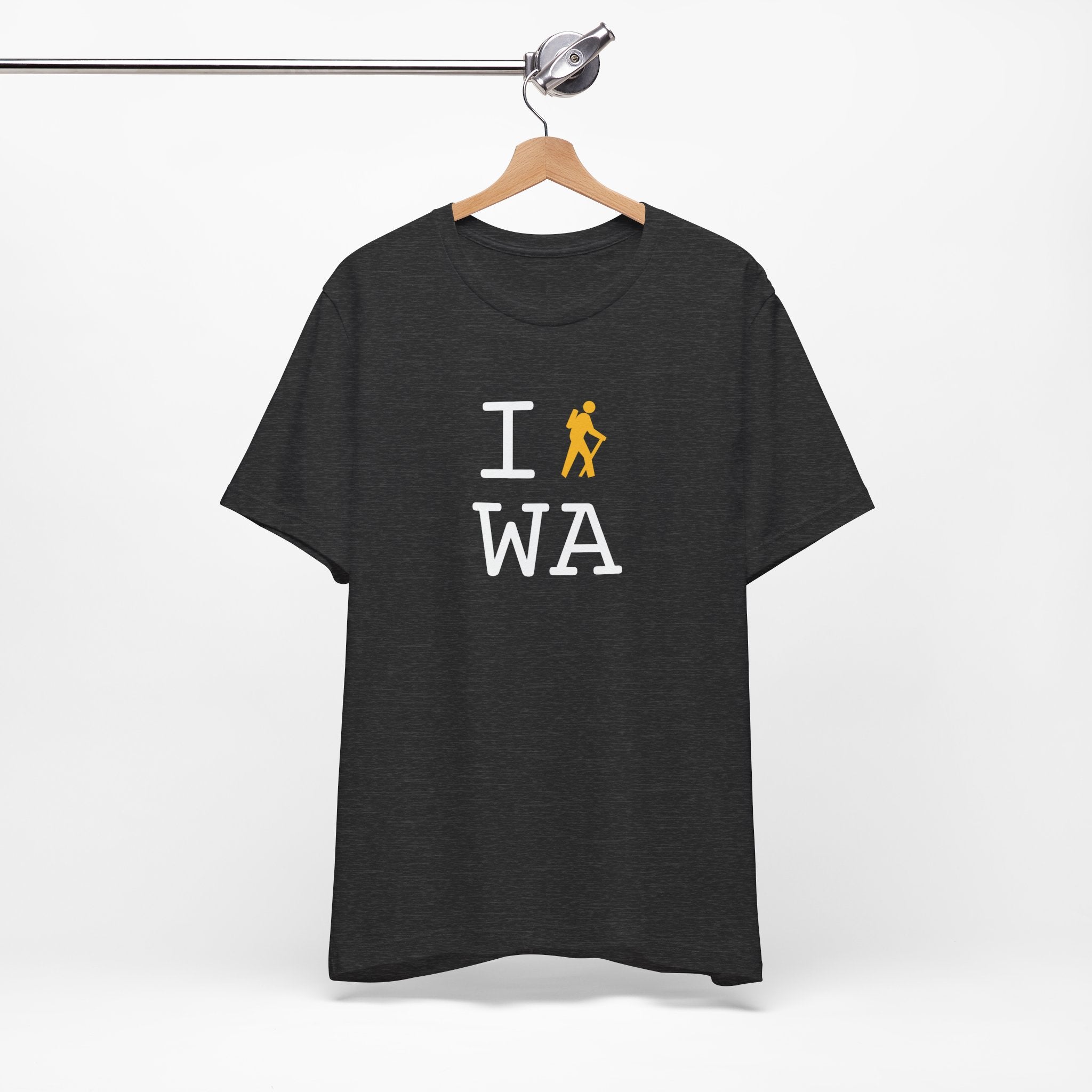 I Hike ___ unisex T, yellow hiker