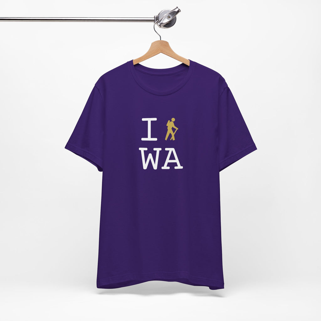 I Hike ___ unisex T, gold hiker