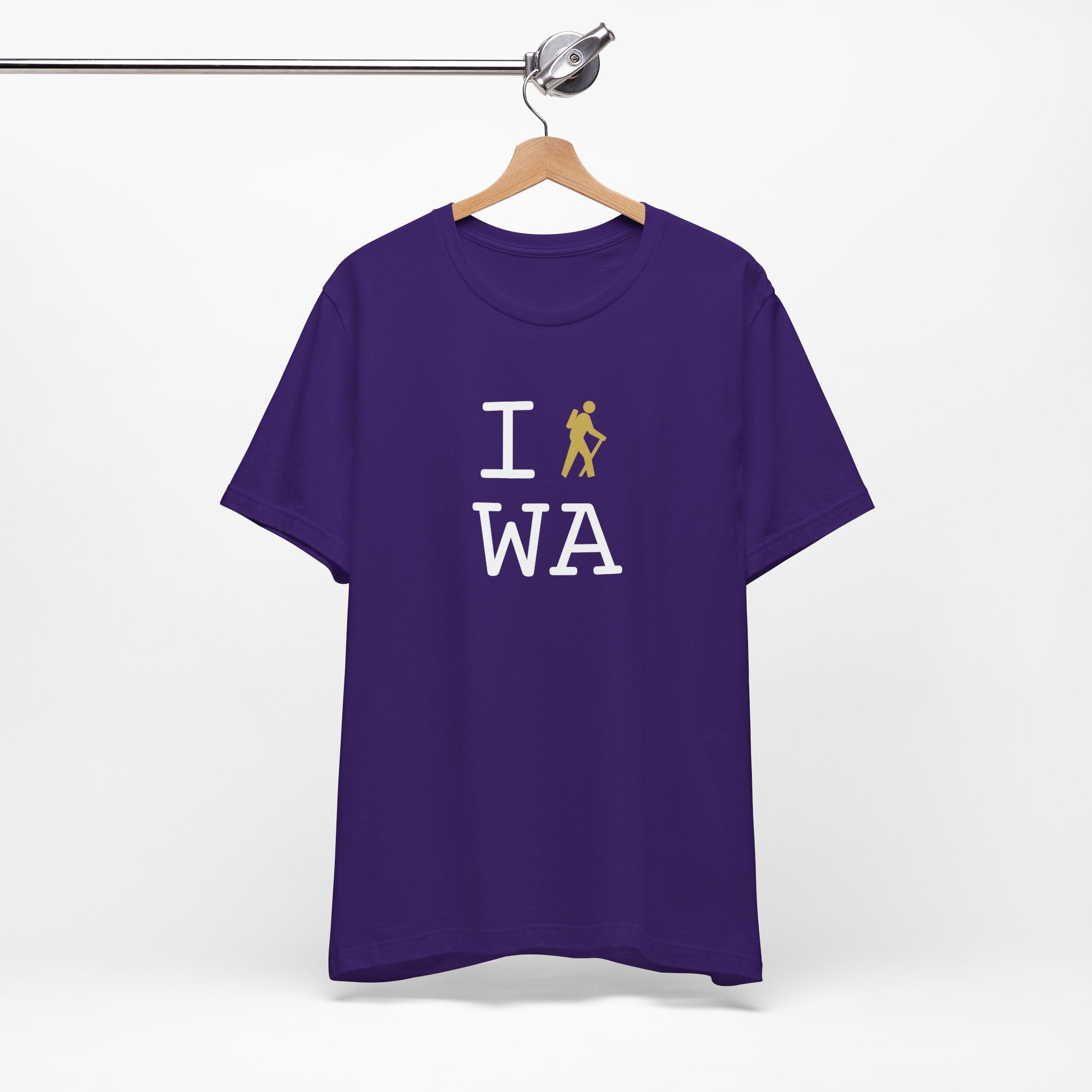 I Hike ___ unisex T, gold hiker