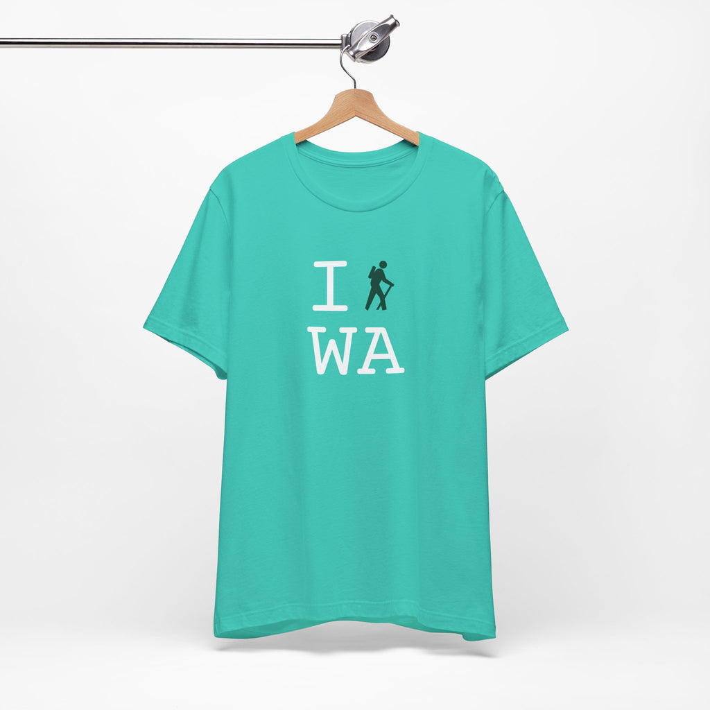 I Hike ___ unisex T, dark green hiker