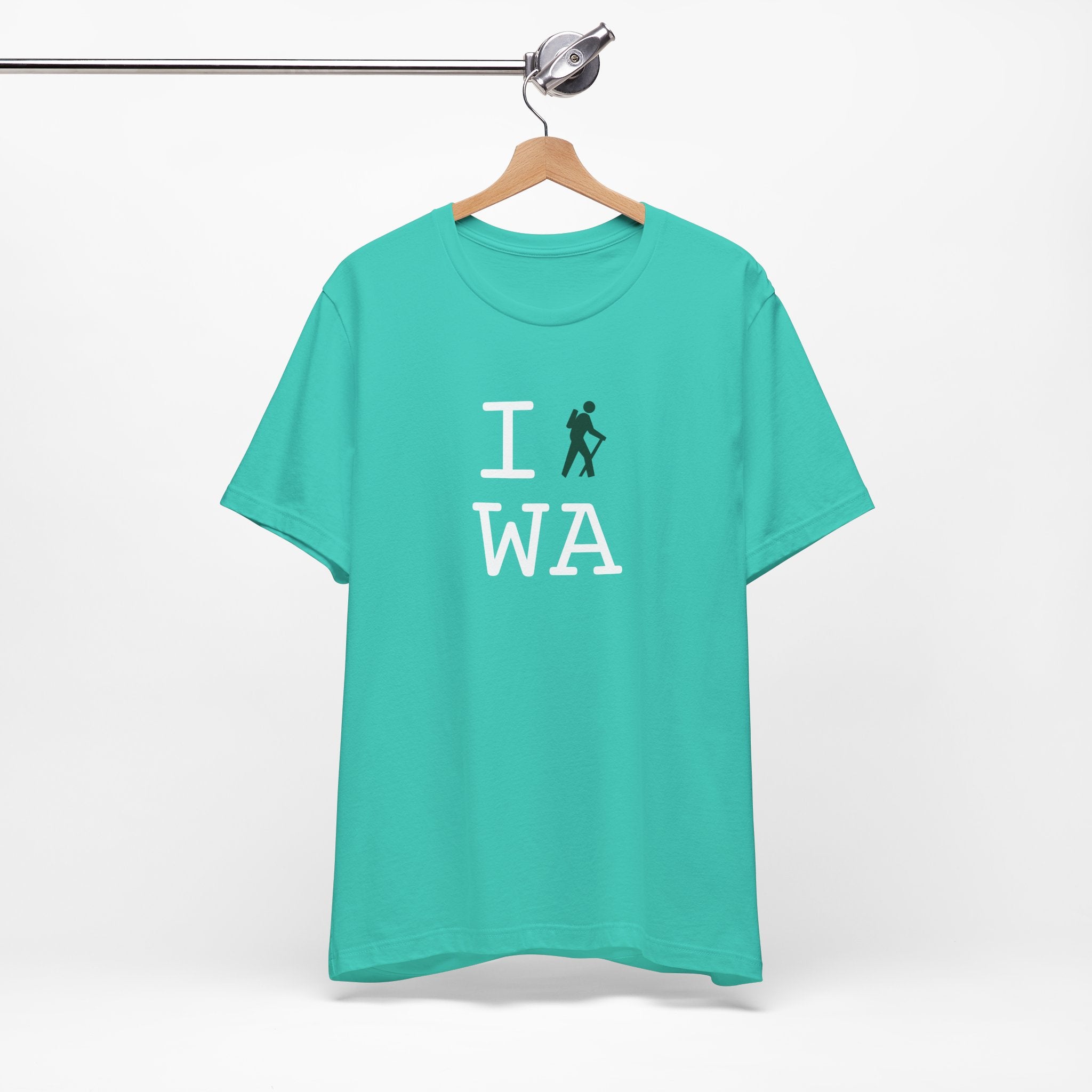 I Hike ___ unisex T, dark green hiker