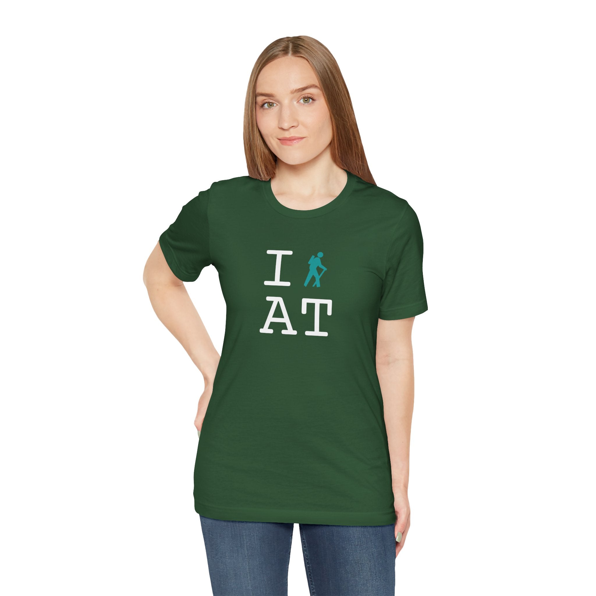 I Hike ___ unisex T, teal hiker