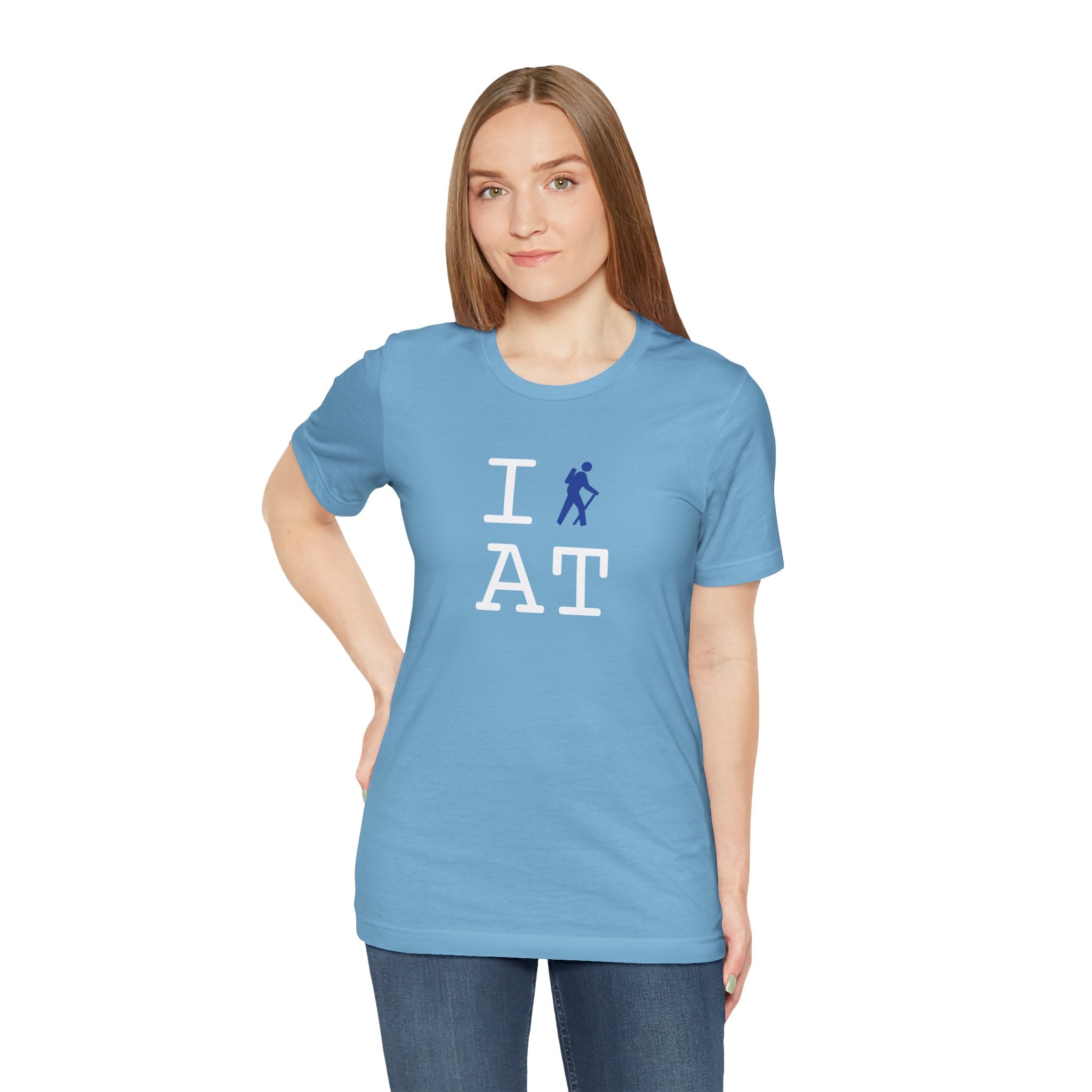 I Hike ___ unisex T, blue hiker