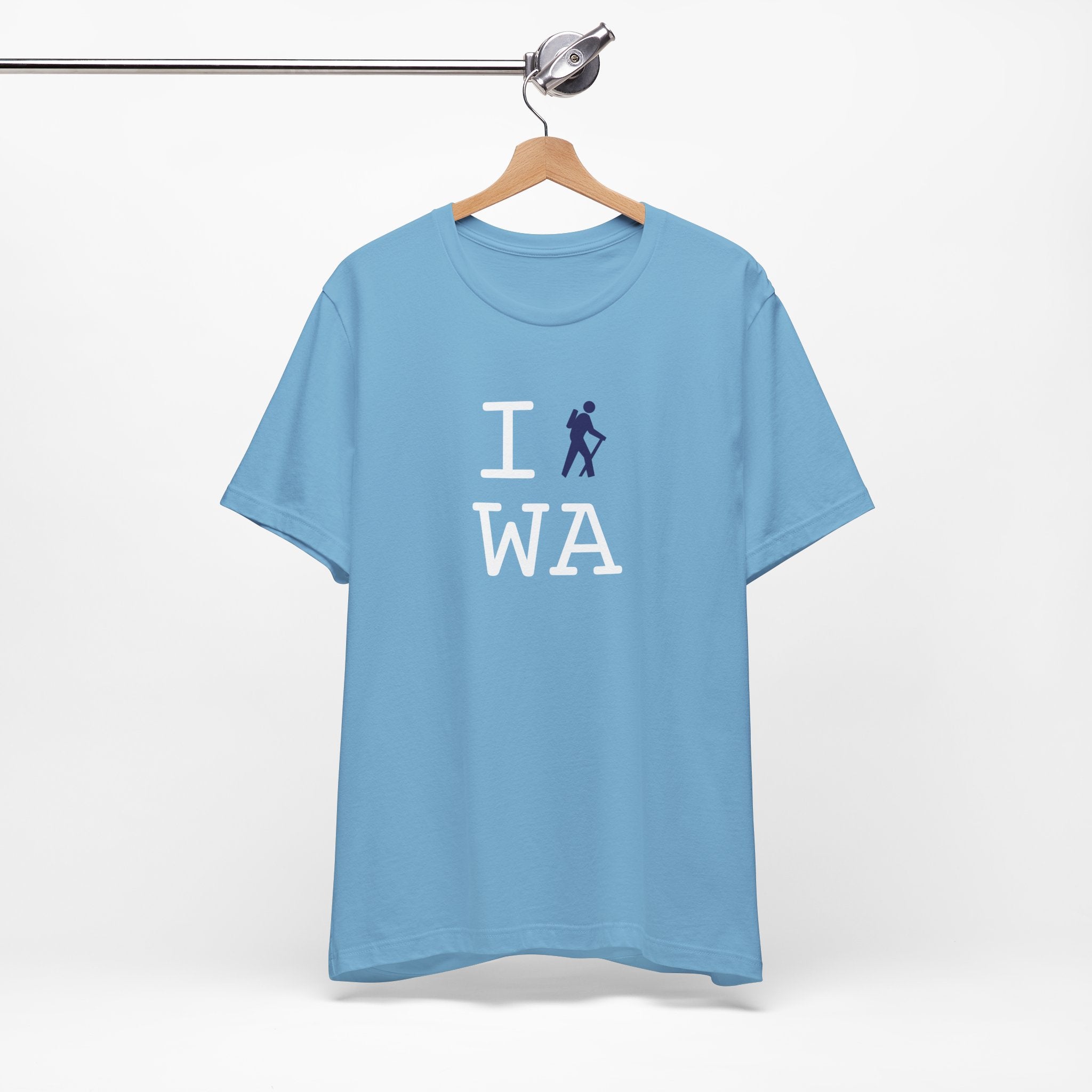 I Hike ___ unisex T, navy hiker