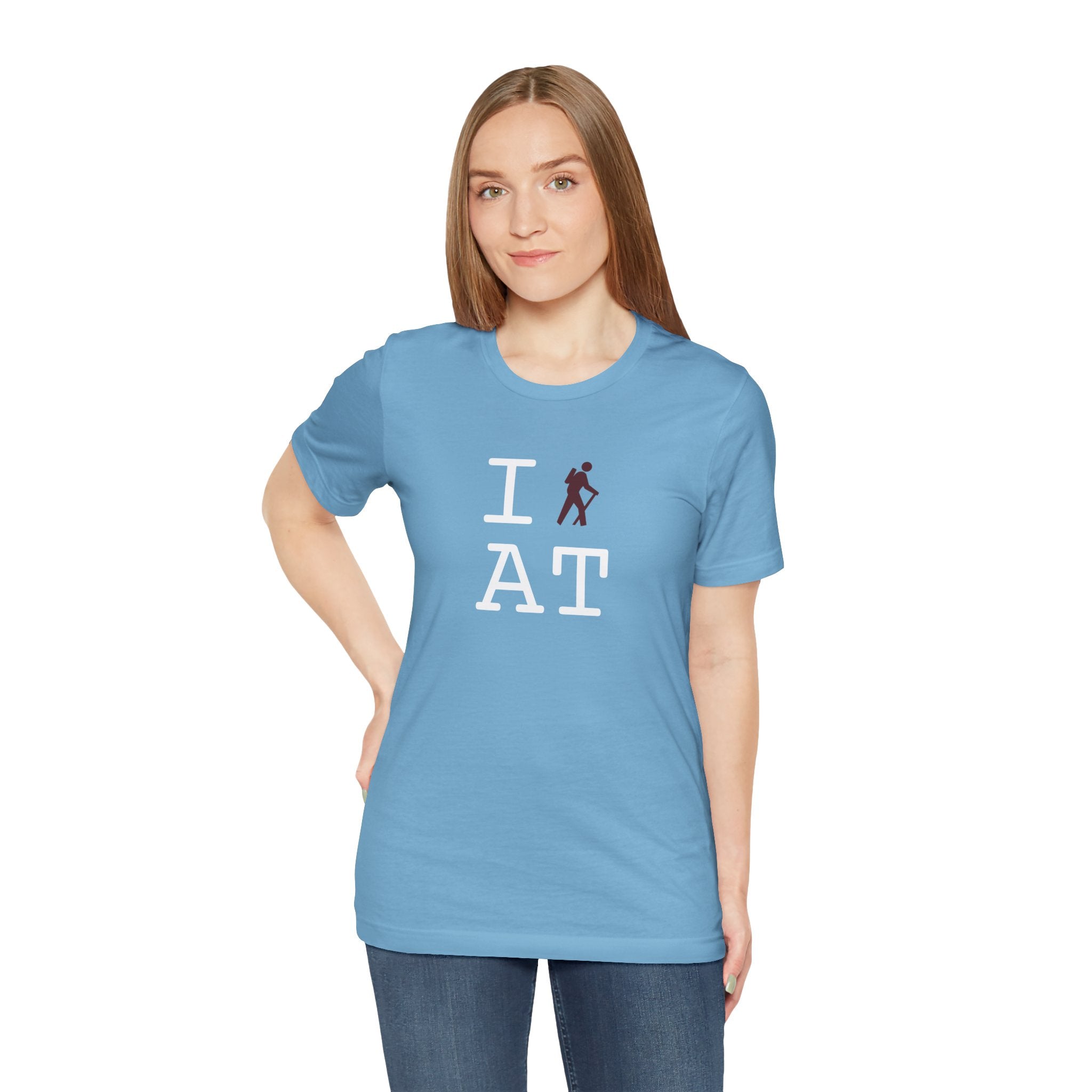 I Hike ___ unisex T, maroon hiker