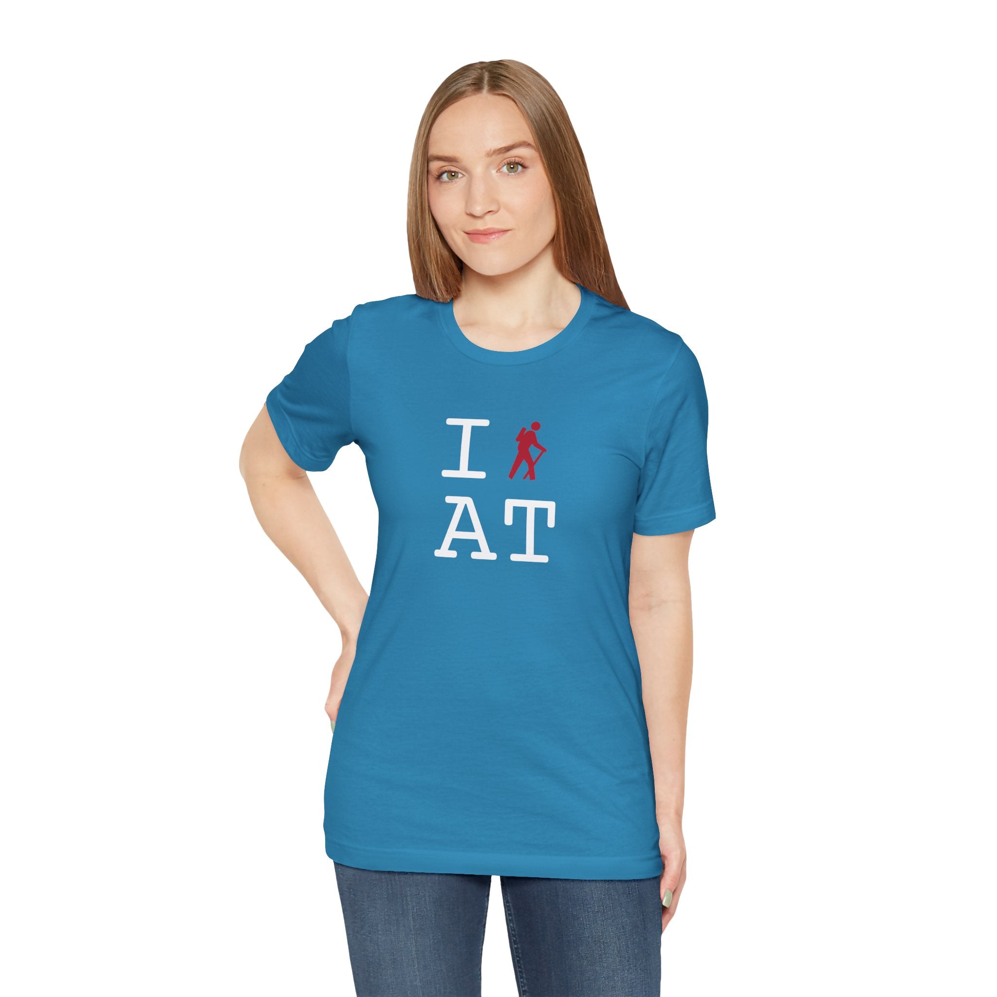 I Hike ___ unisex T, red hiker