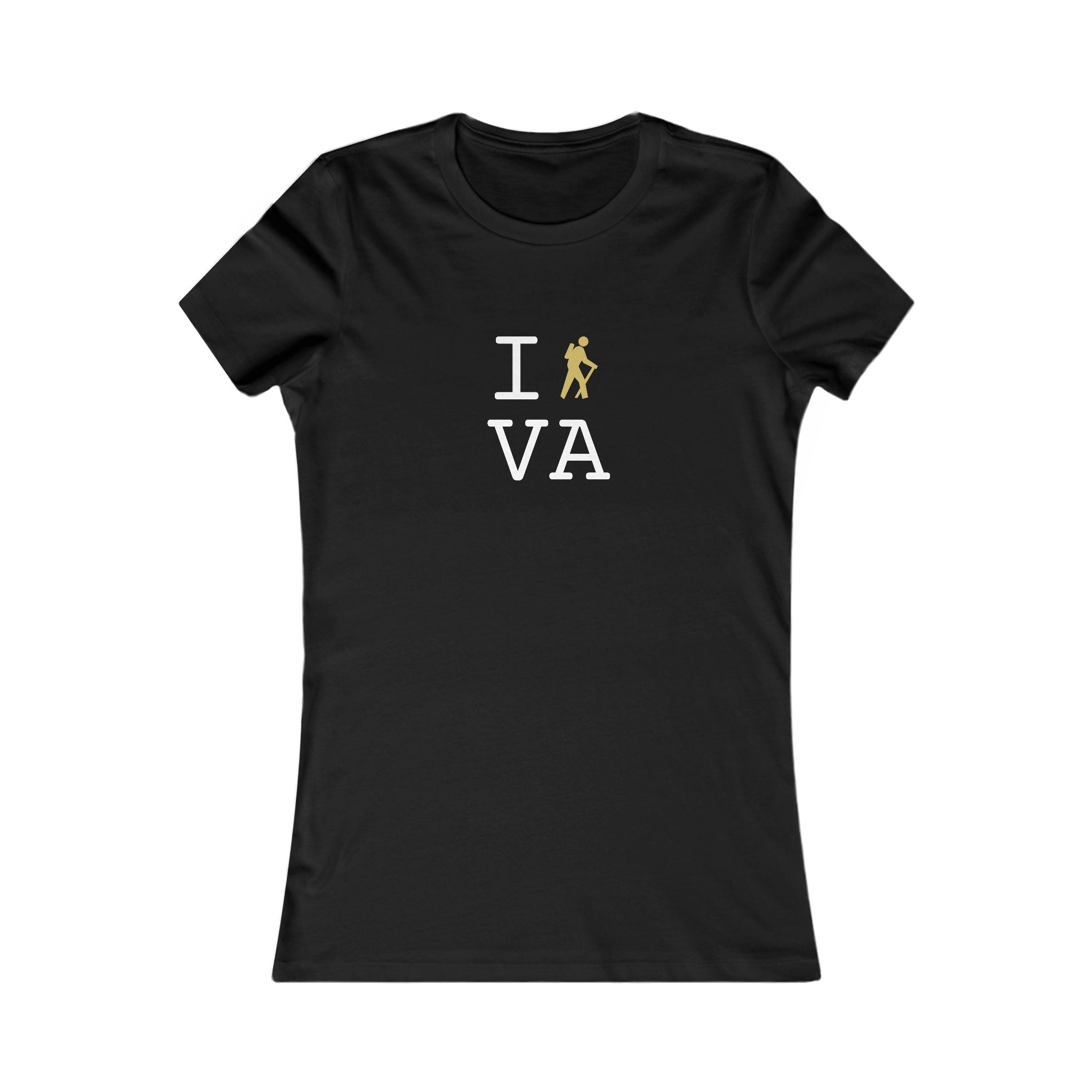 "I Hike ___" women's T, gold hiker