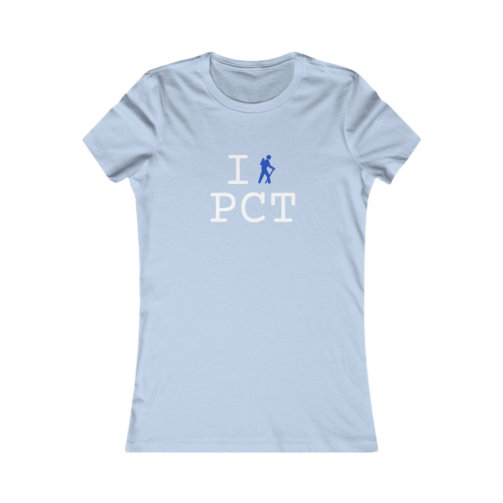 "I Hike ___" women's T, blue hiker