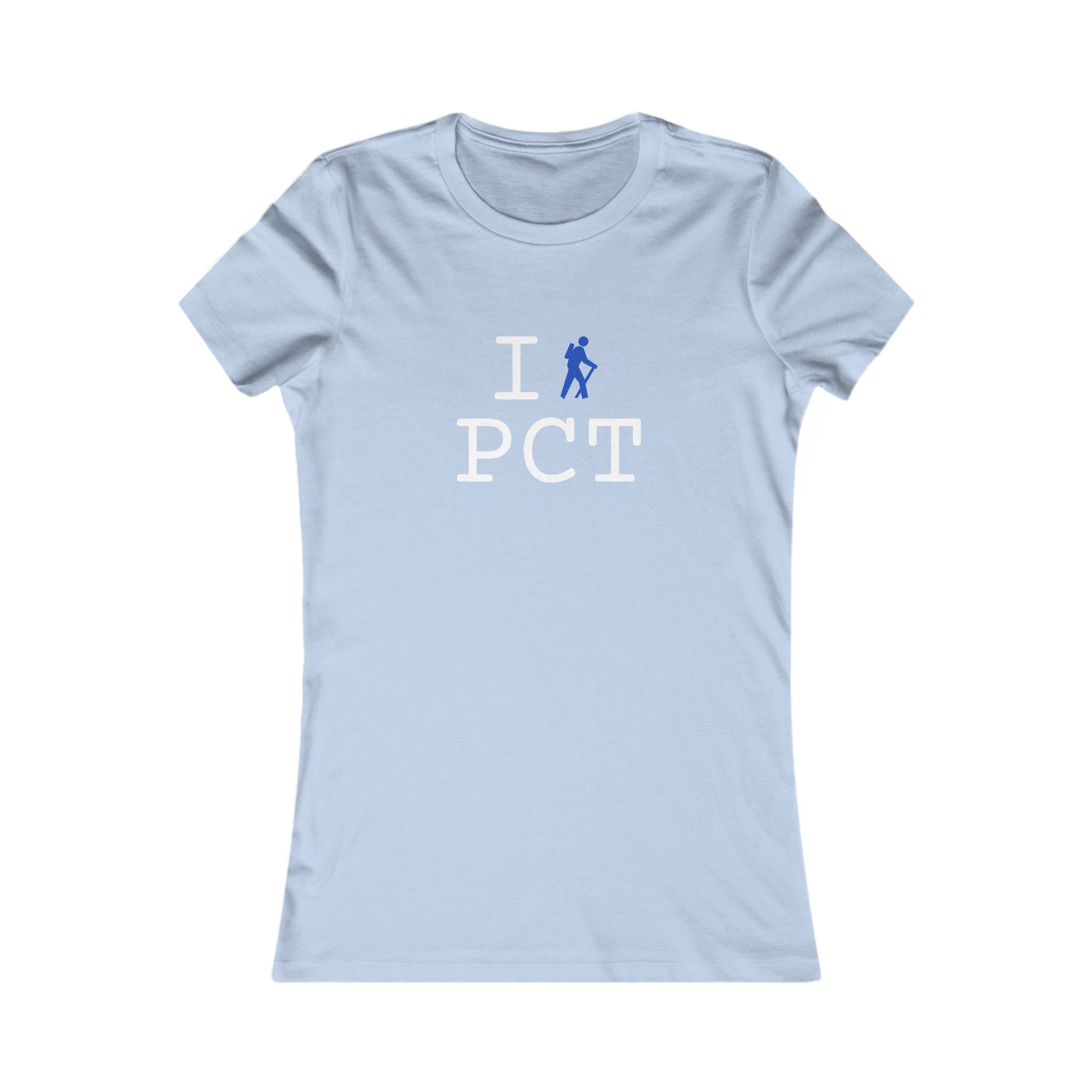 "I Hike ___" women's T, blue hiker