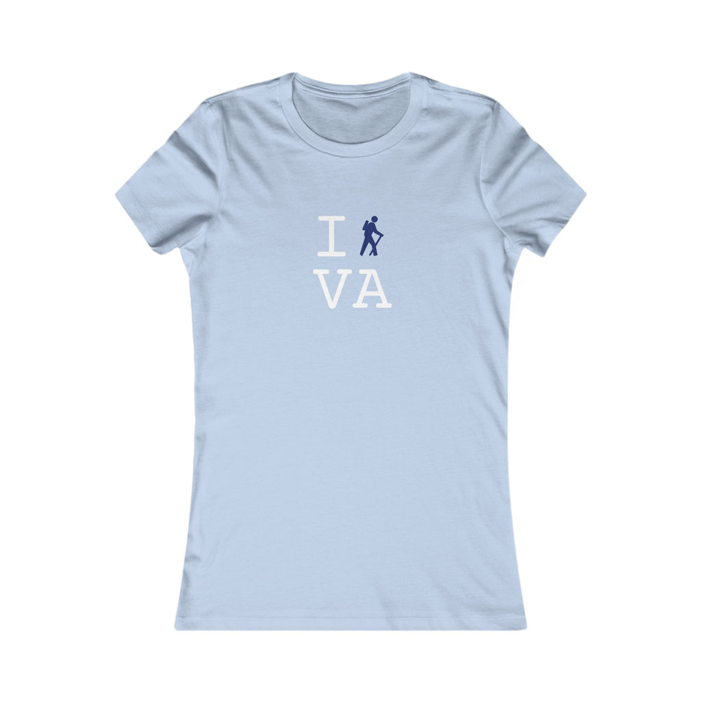 "I Hike ___" women's T, navy hiker