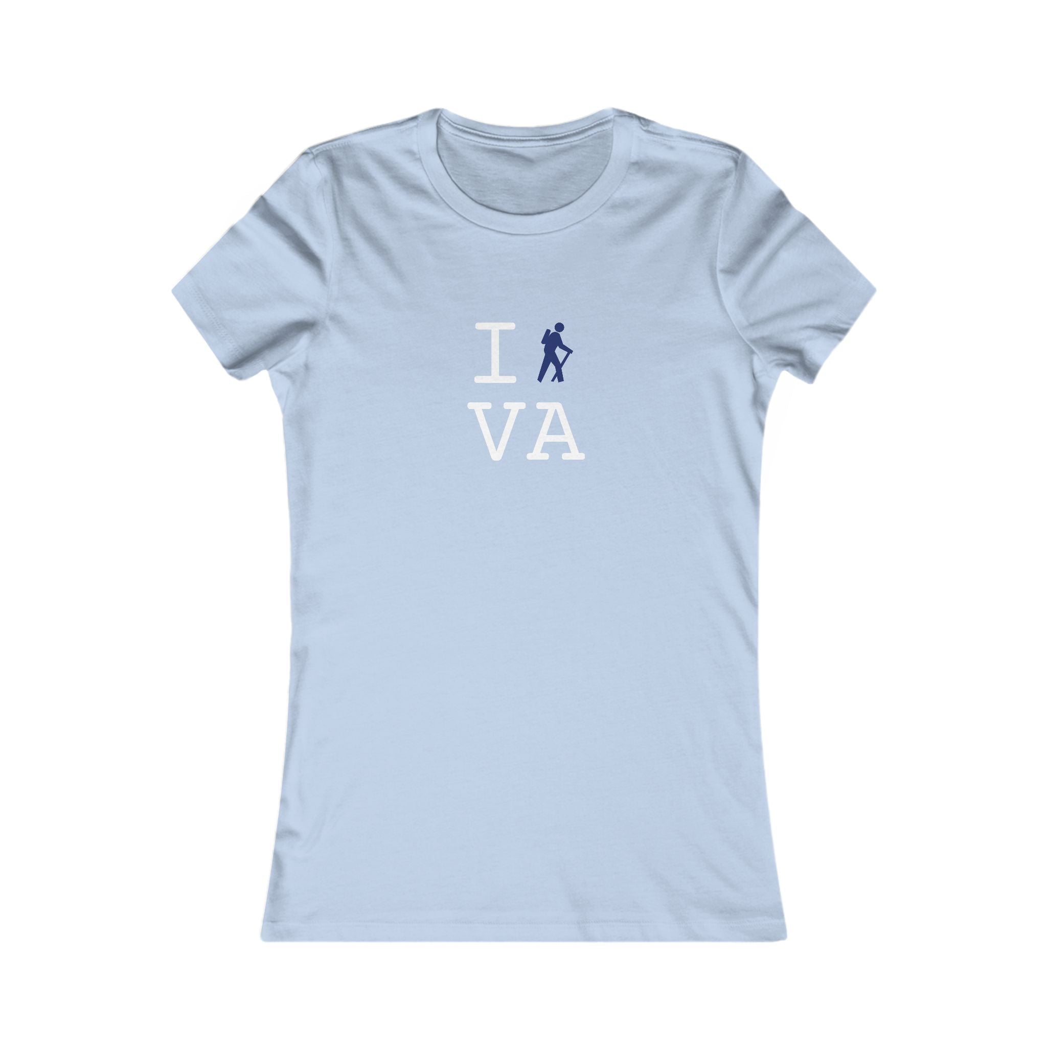 "I Hike ___" women's T, navy hiker