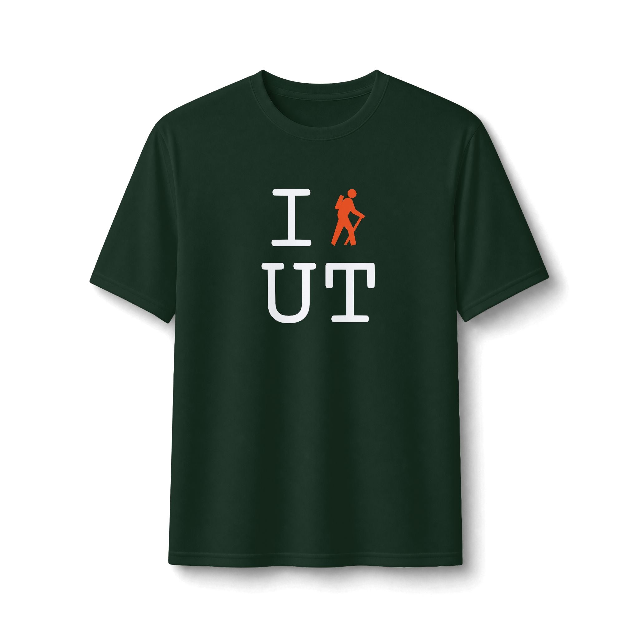 "I Hike ___" athletic T, orange hiker