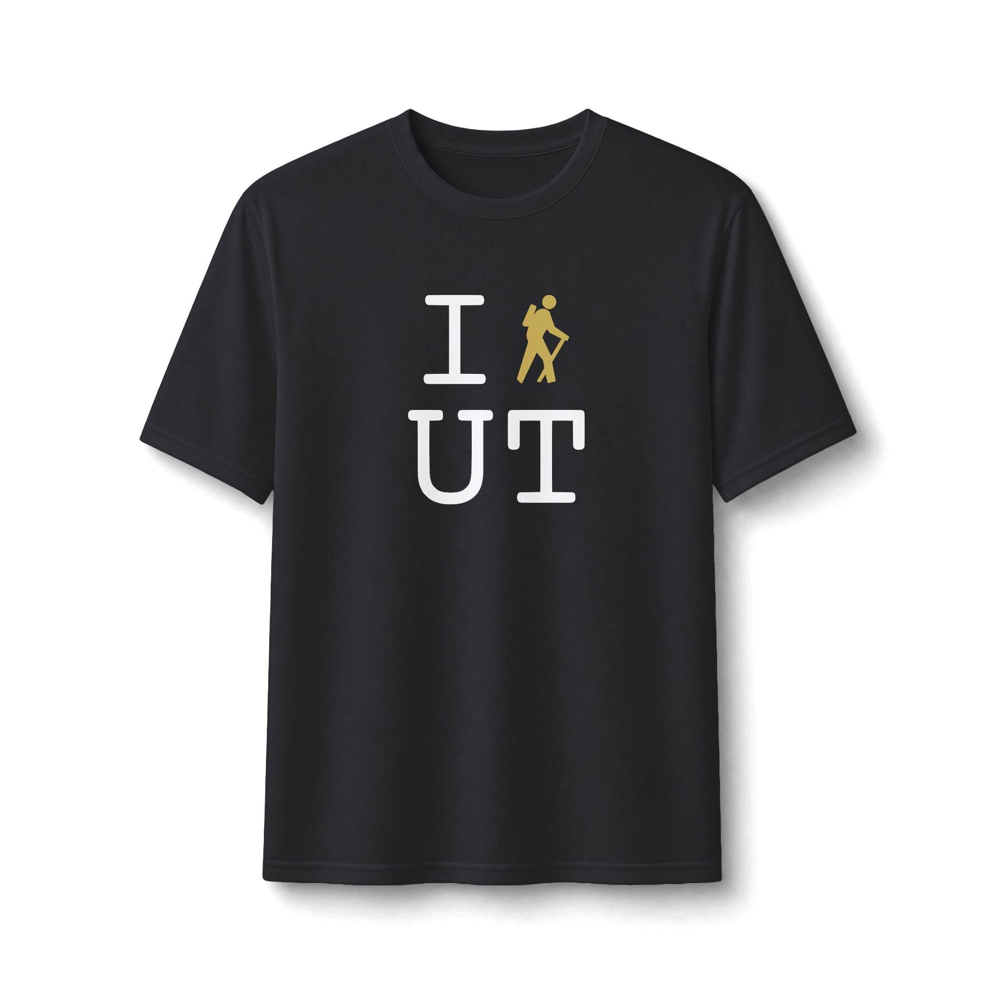 "I Hike ___" athletic T, gold hiker
