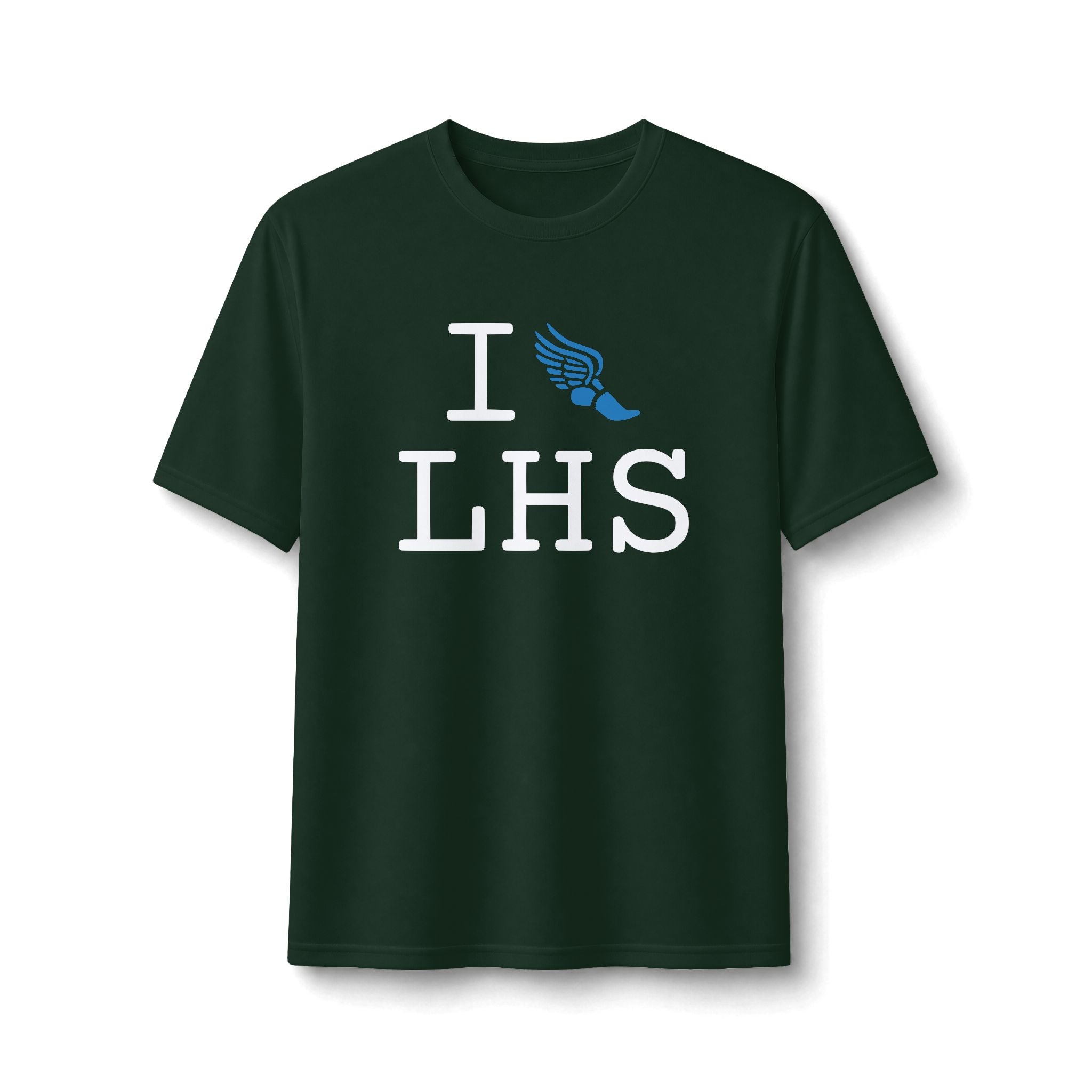 I Run ___ athletic T, light blue logo