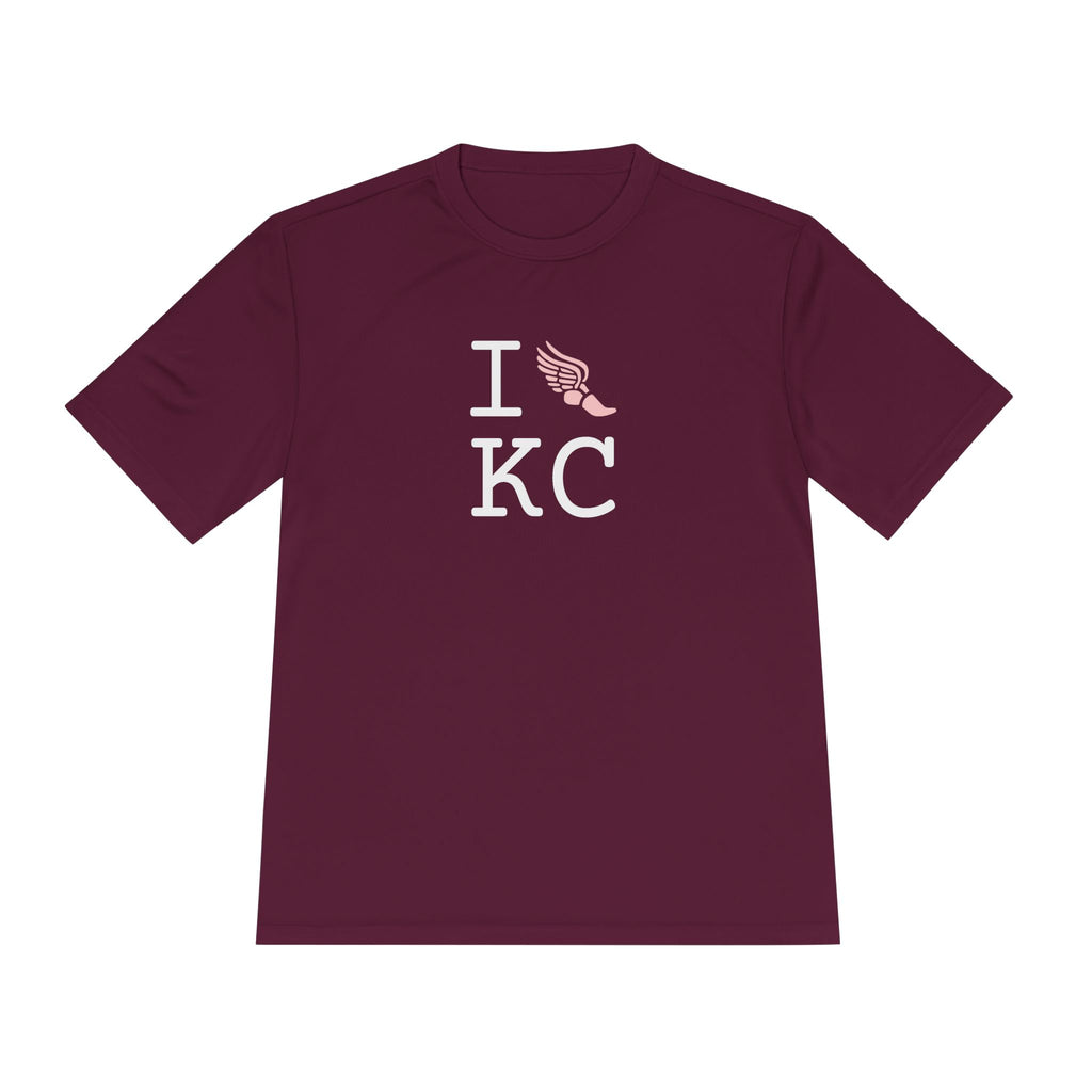 I Run athletic T, pink logo