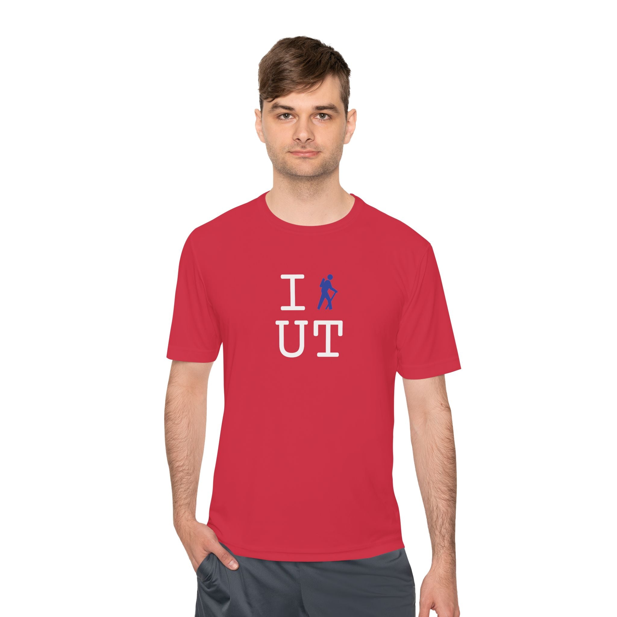 I Hike athletic T, blue hiker