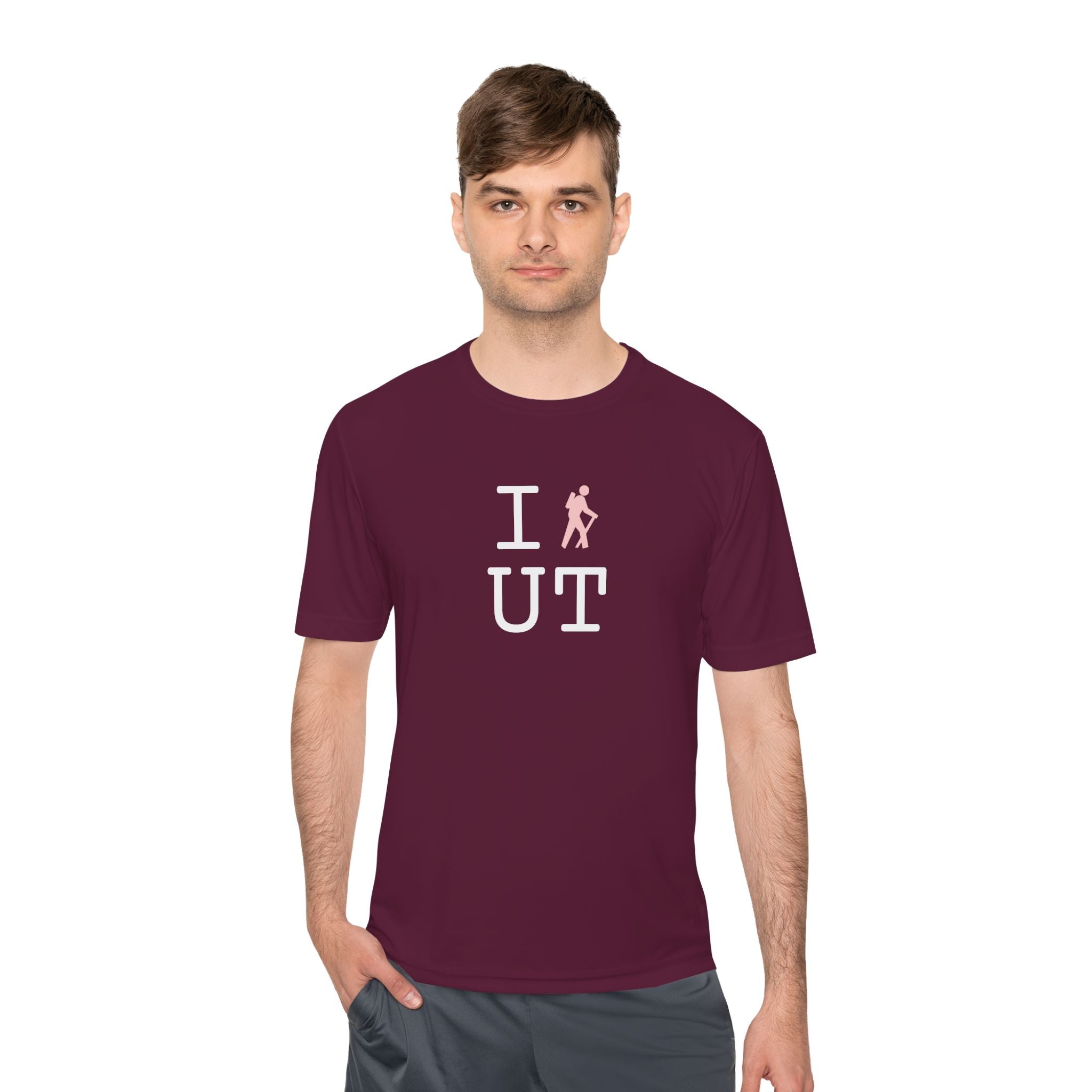 I Hike athletic T, pink hiker