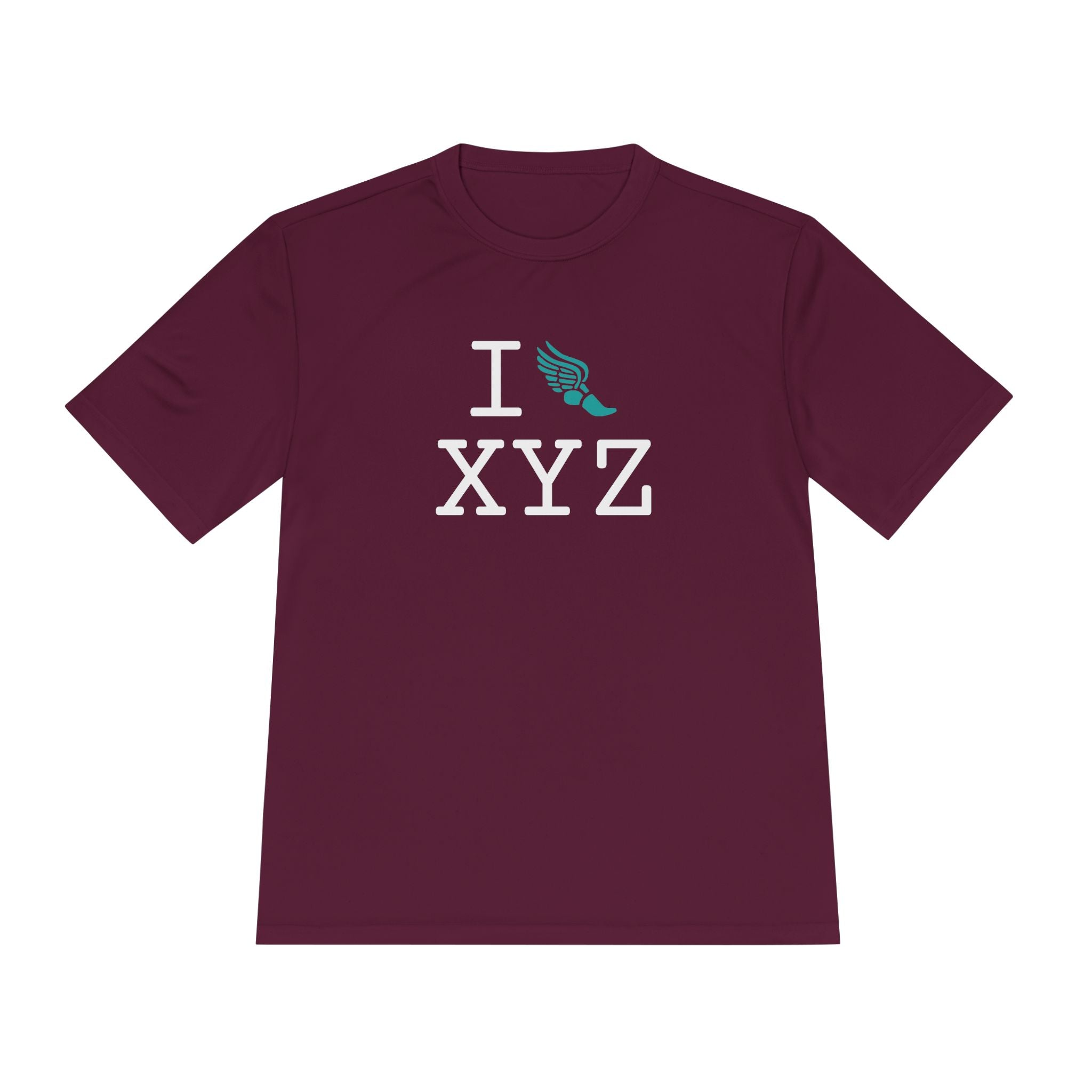 I Run athletic T, teal logo