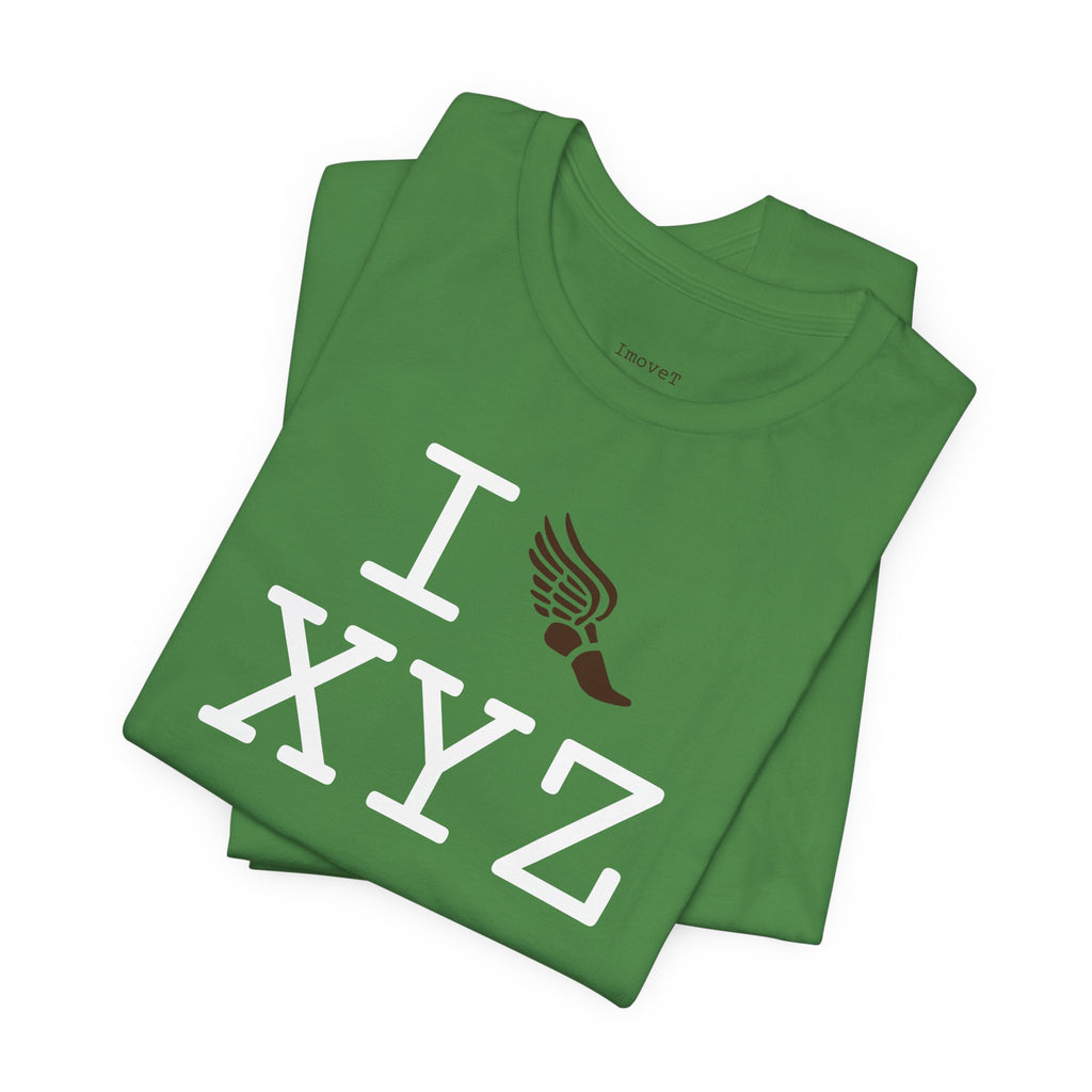 I Run unisex T, brown logo