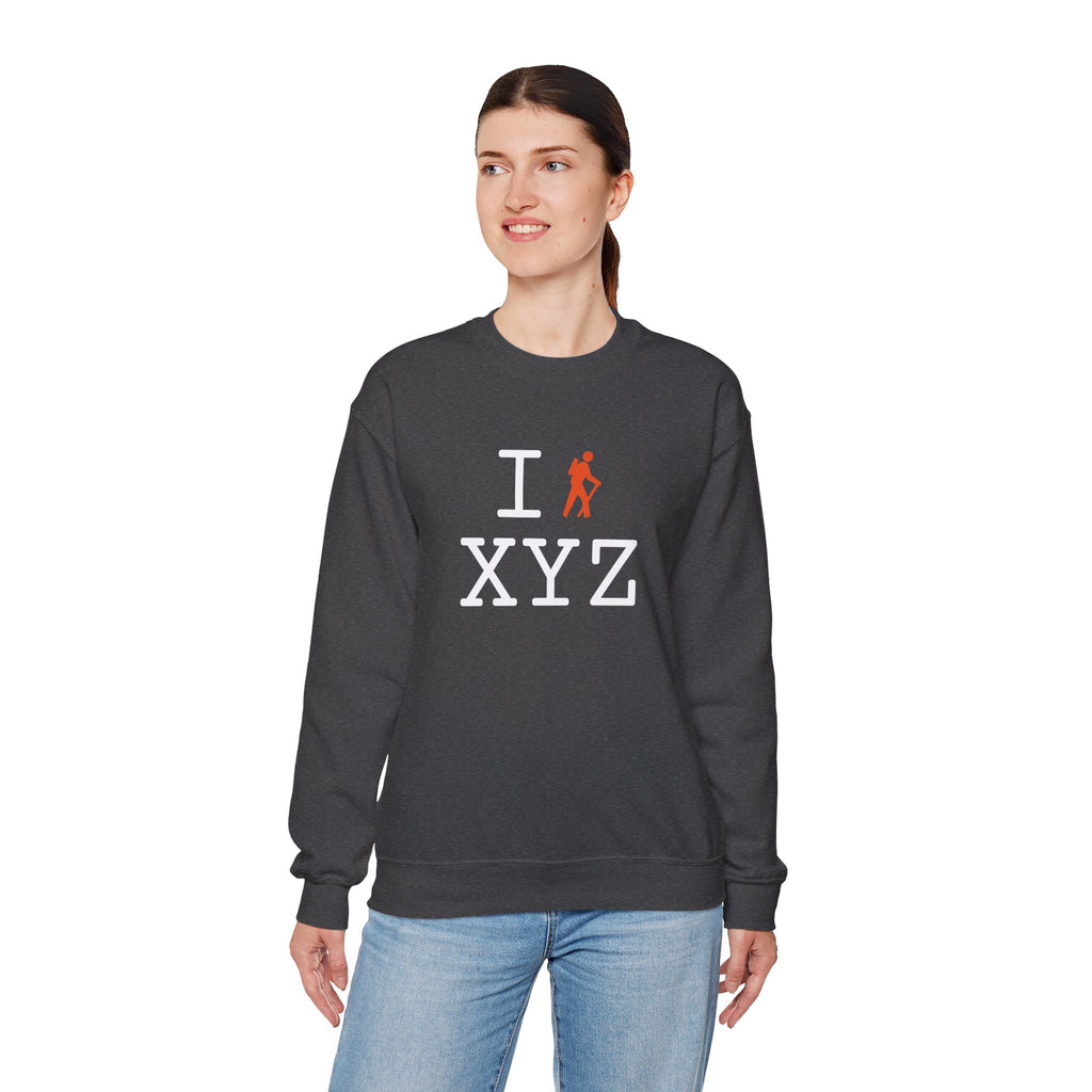 I Hike sweatshirt, orange hiker