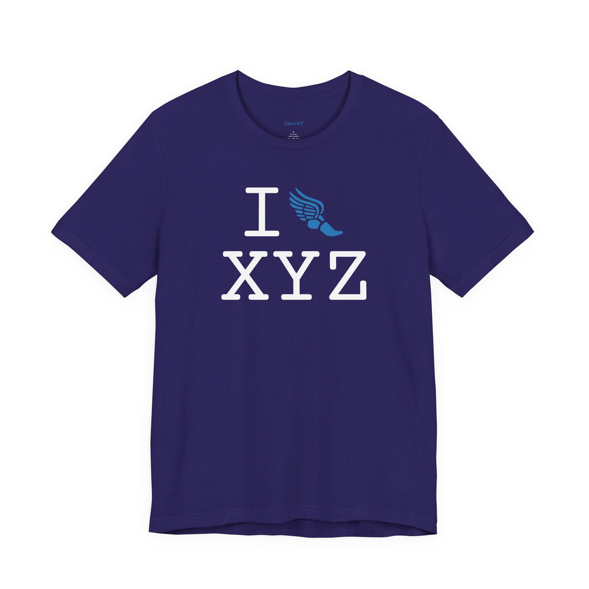 I Run unisex T, light blue logo