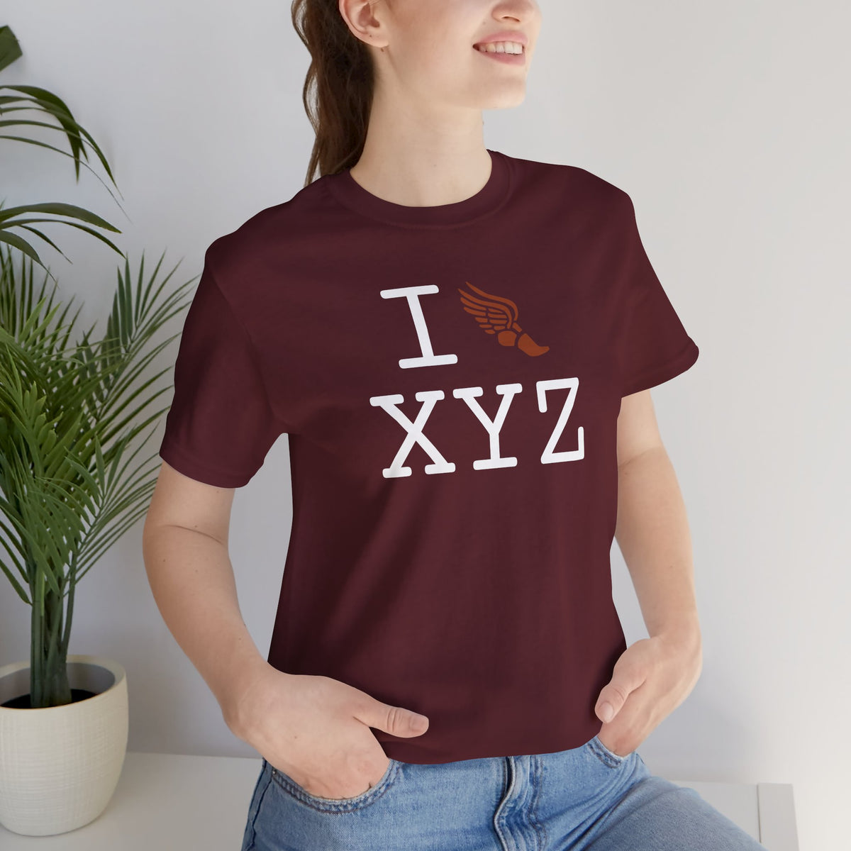 I Run unisex T, dark orange logo